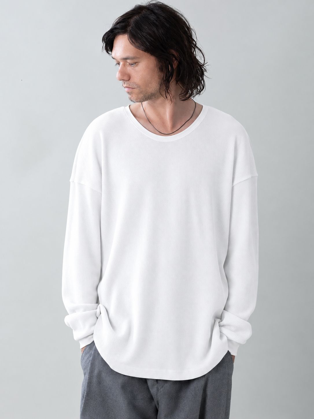 WOOLTHERMAL-TEE print / ロゴプリント ローリングネックTシャツ / ホワイト