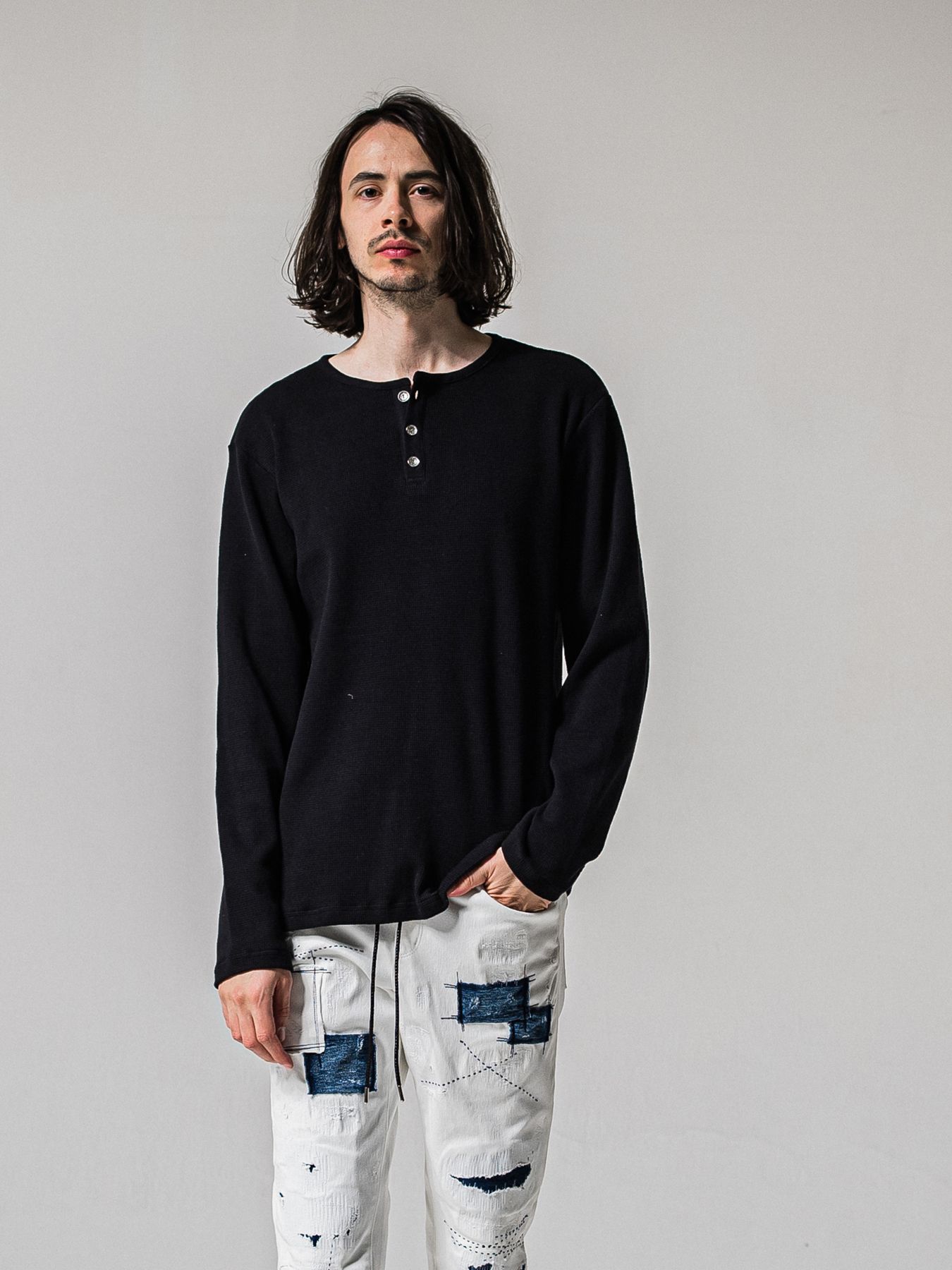 【予約品 11月16日(日) 締切】WAFFLE HENRY / ワッフルサーマル ヘンリーネック / ブラック