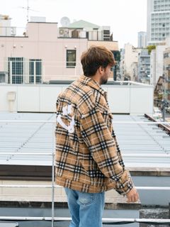 ブロックチェックムックボア サガラパッチワークブルゾン / ベージュ