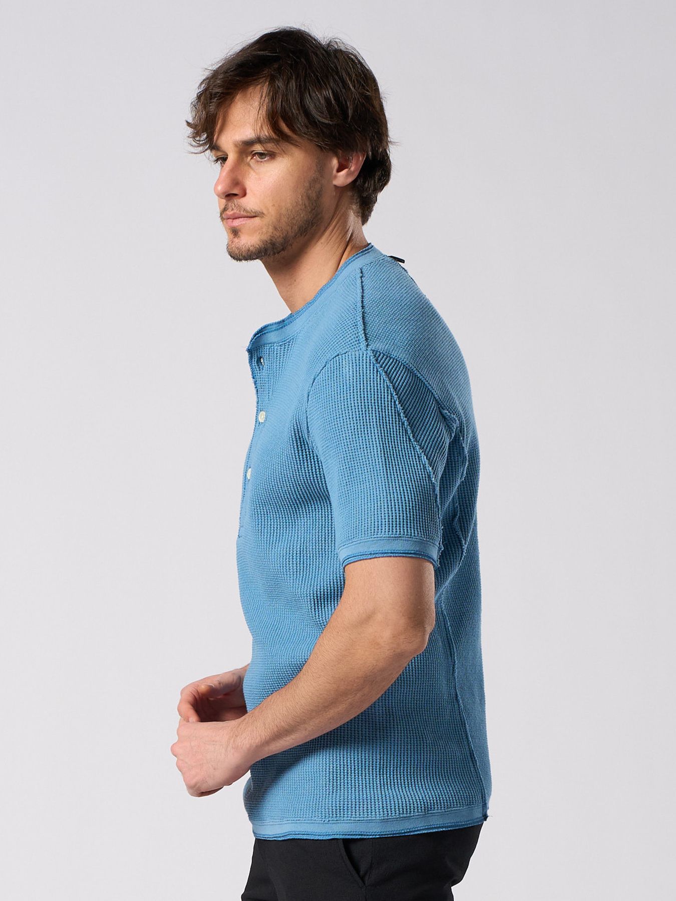 【予約品 1月25日(日) 締切】waffle henley S/S / ワッフルヘンリー ショートスリーブ / ライトブルー