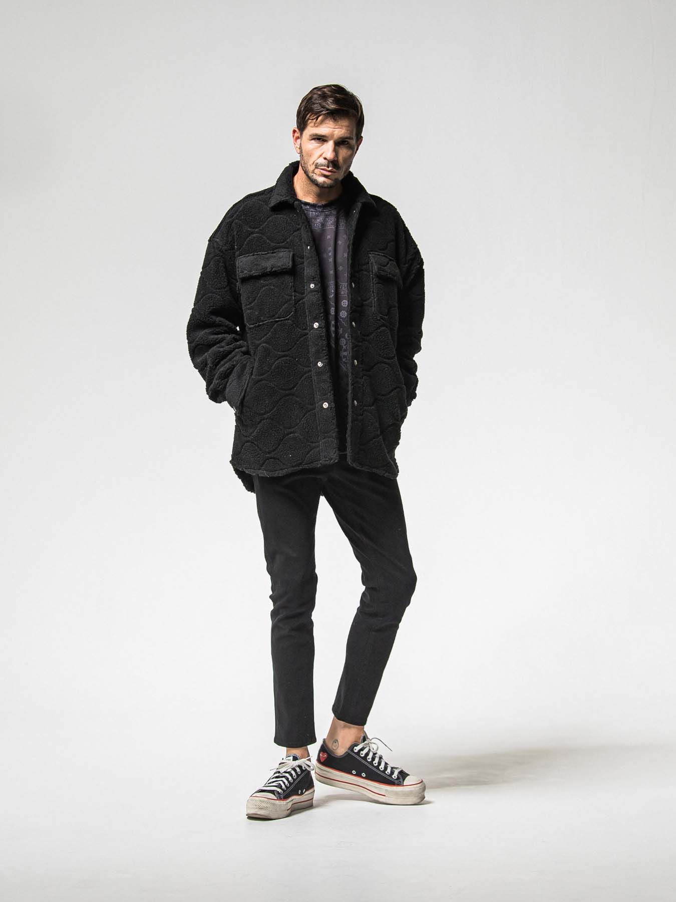 【予約品 8月31日(日) 締切】PAISLEY BACK FLEECE DROP TRAINER / ペイズリー バックフリース ドロップショルダートレーナー / ブラック