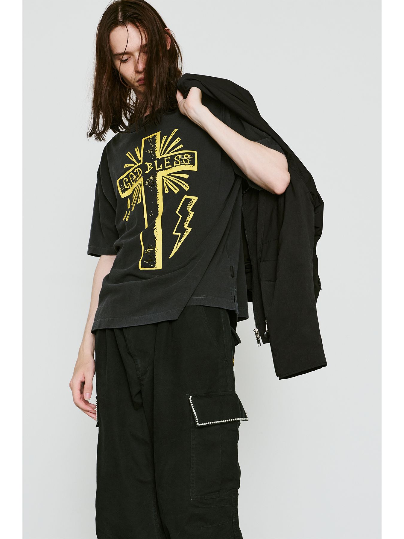 【予約品 8月10日(日) 締切 】CROSS PRINT S/S T / クロスプリント Tシャツ / ブラック×イエロー