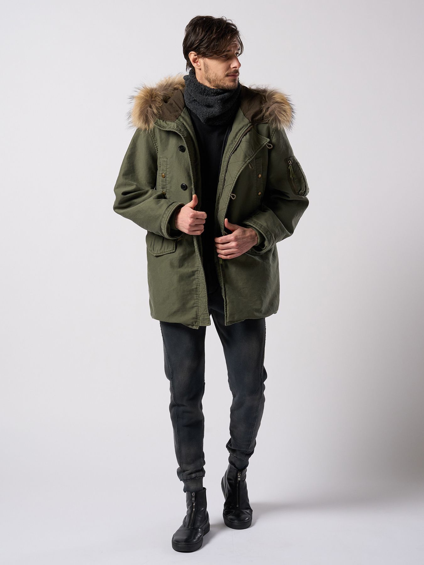 【予約品 4月19日(日) 18時締切】fancy yarn knit snood / ニットスヌード / チャコール