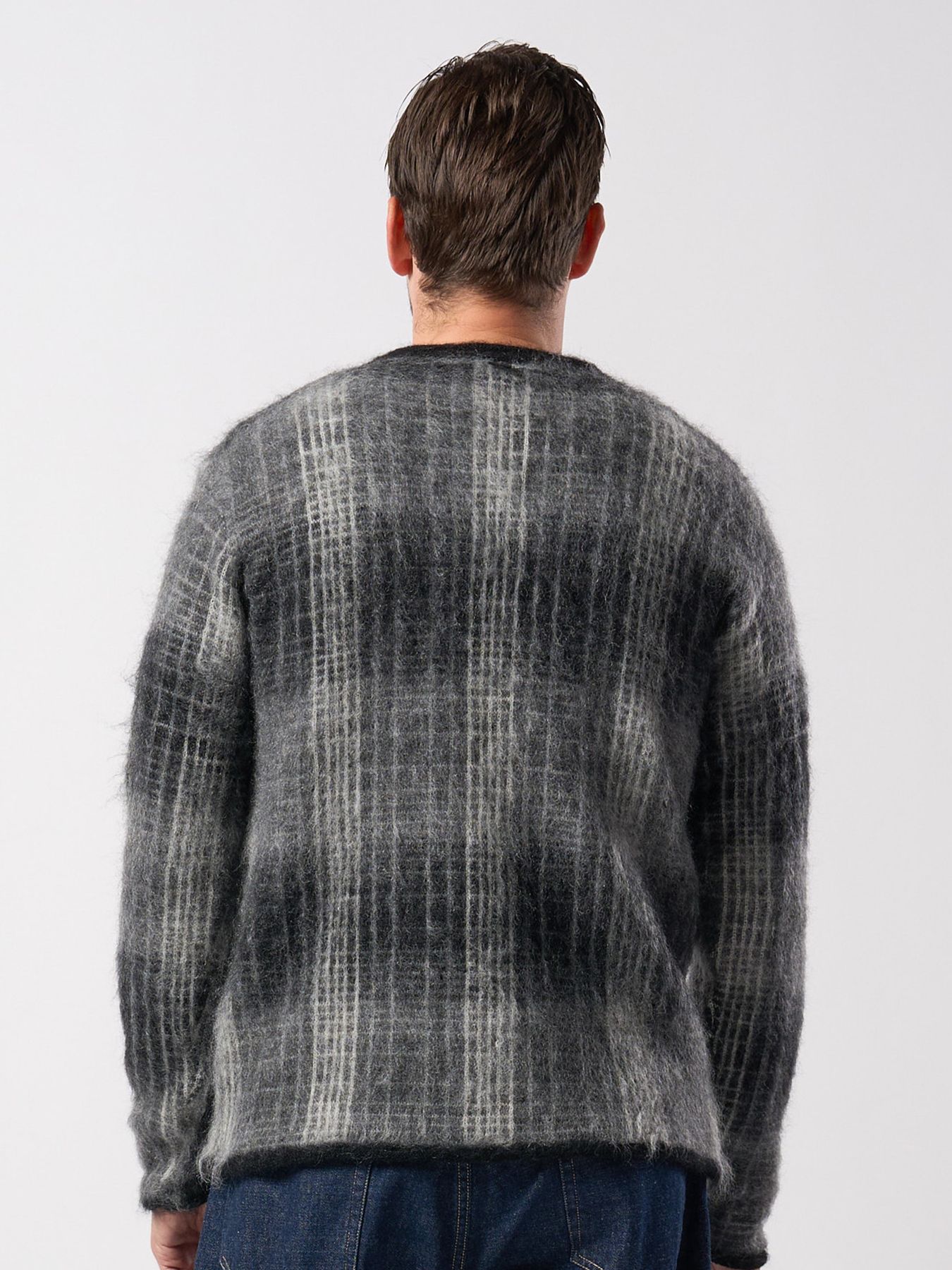 【予約品 】mohair shaggy knit crew / モヘアシャギーニット クルーネック / ブラックチェック