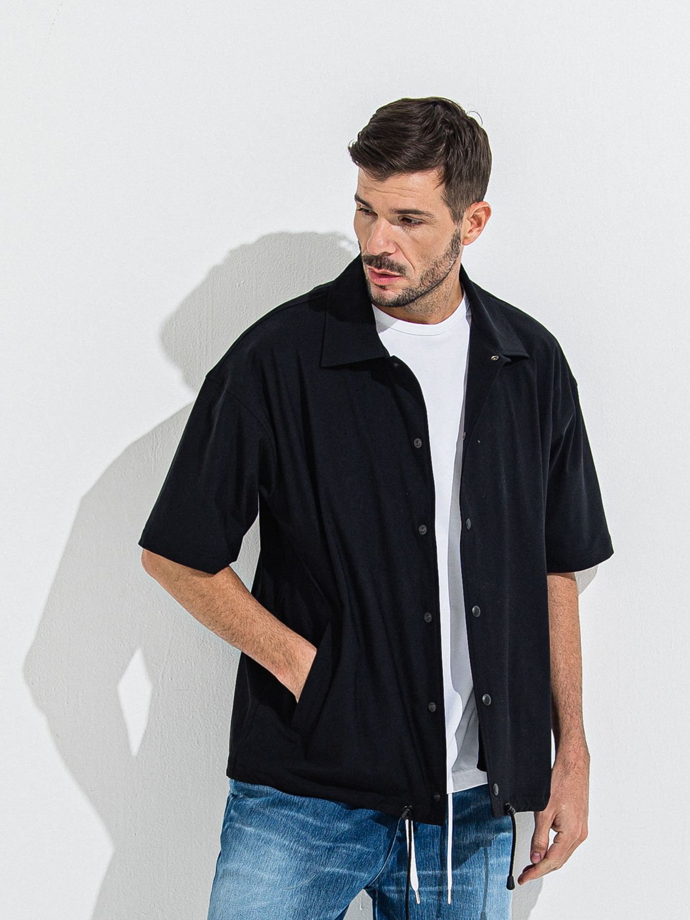 【予約品】NYLON HALF COACH JACKET / ナイロンハーフコーチジャケット / ブラック