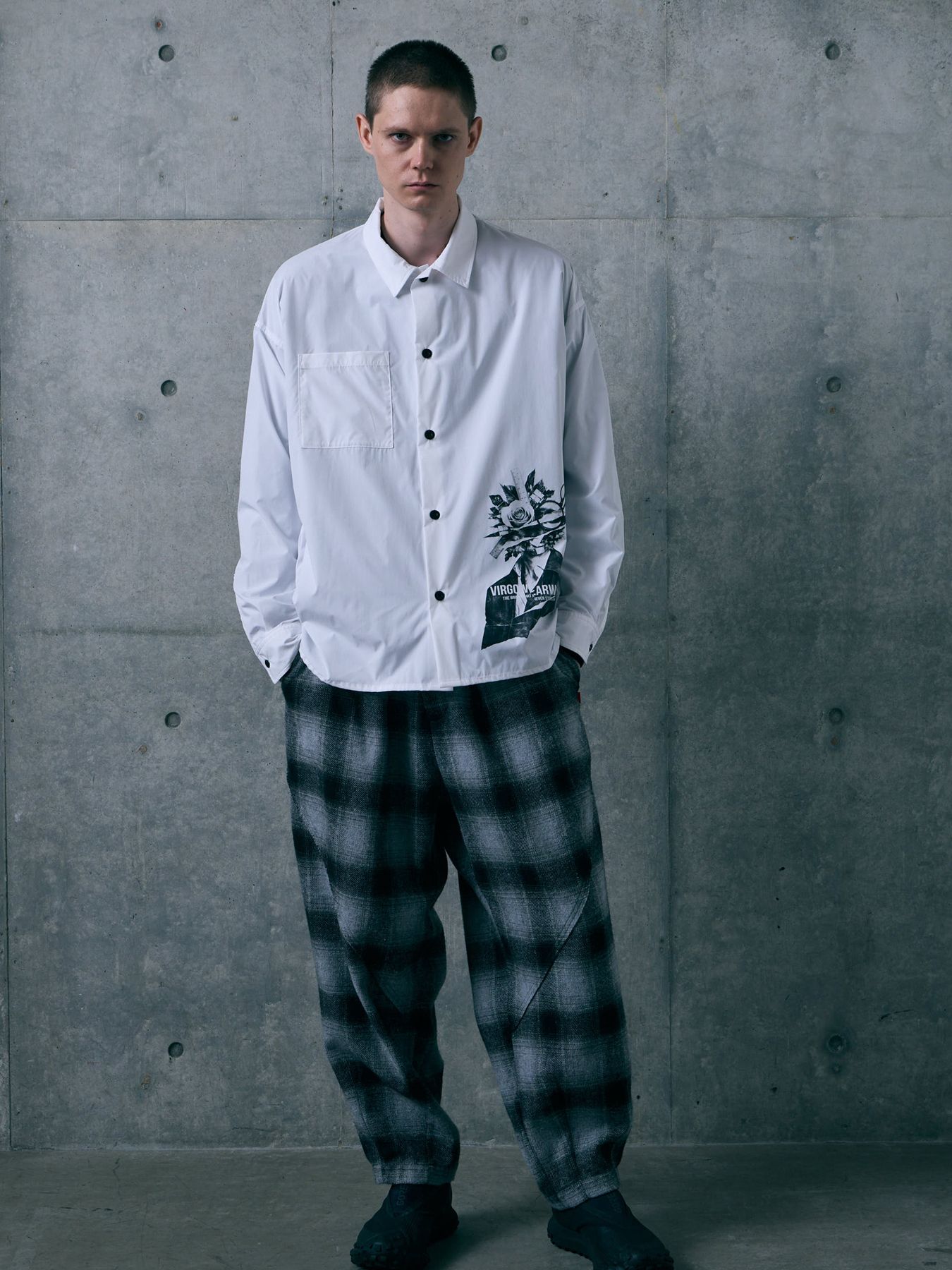 COLLISION SHIRT / プリント ワイドシルエットシャツ / WHITE