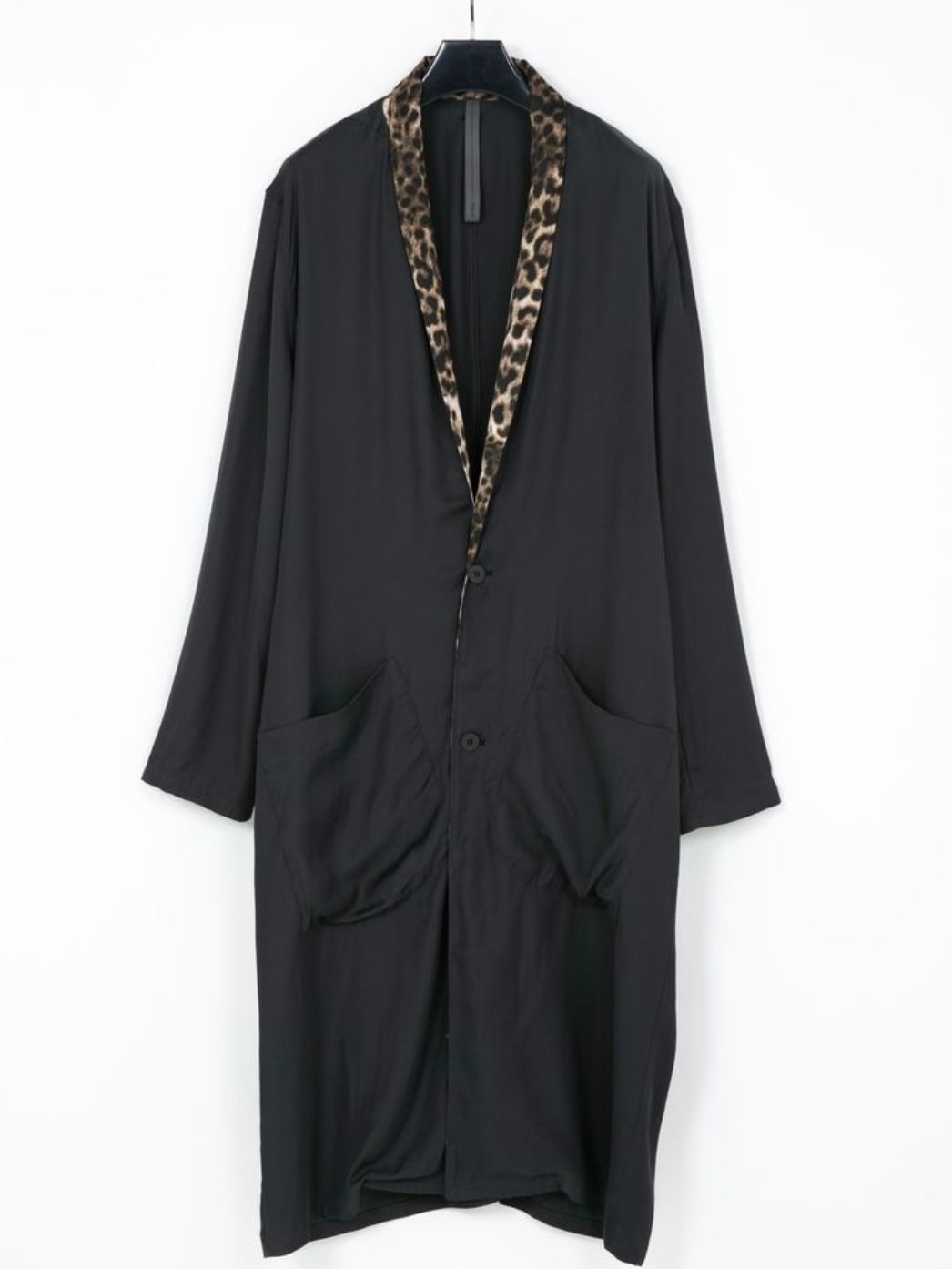 RayonTwill & Leopard Printed Satin Long Gown / ブラック×レオパード 【STRUM】