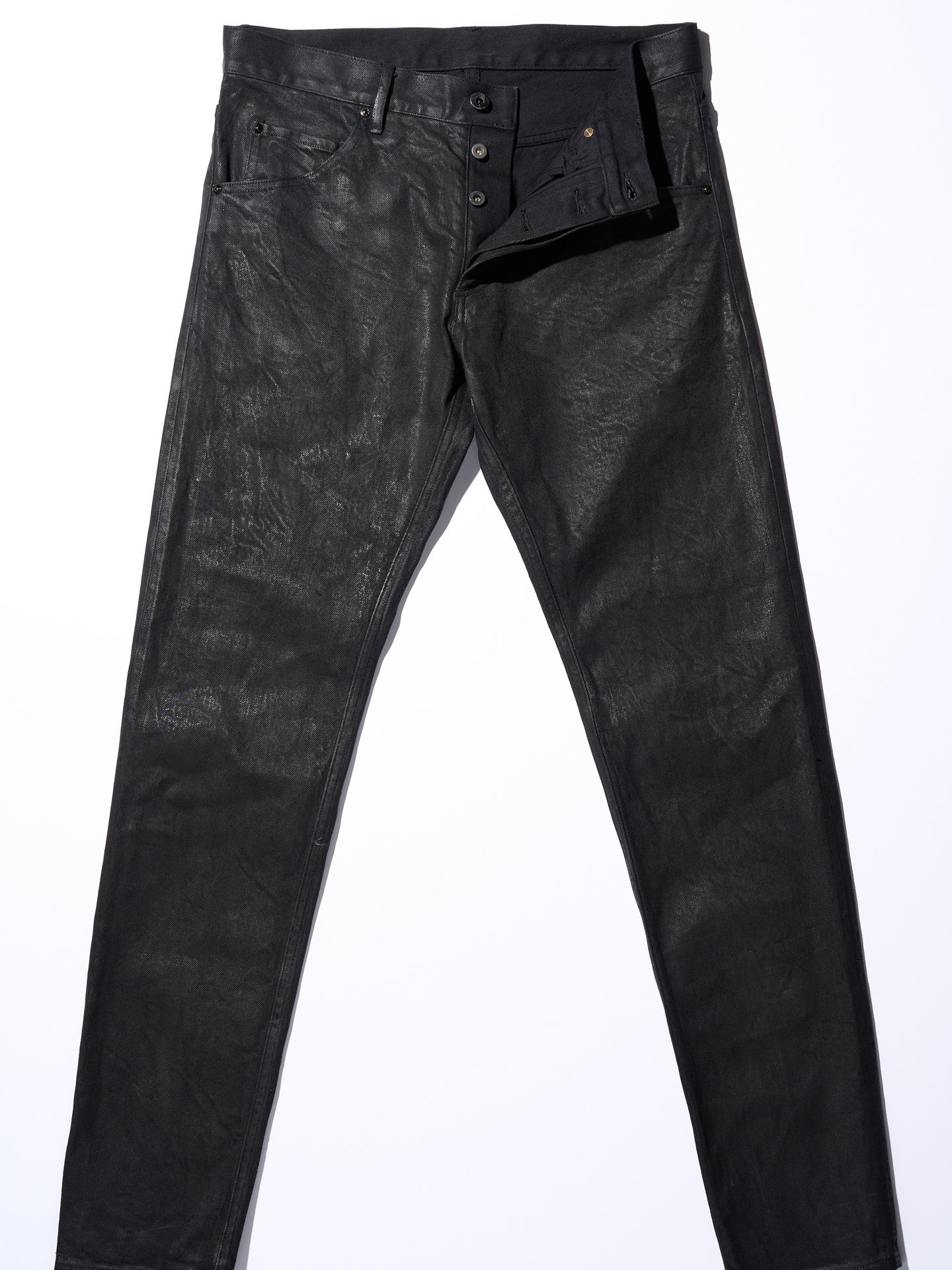 【予約品】 tight straight selvedge denim(oild) / デニム / コーティングブラック
