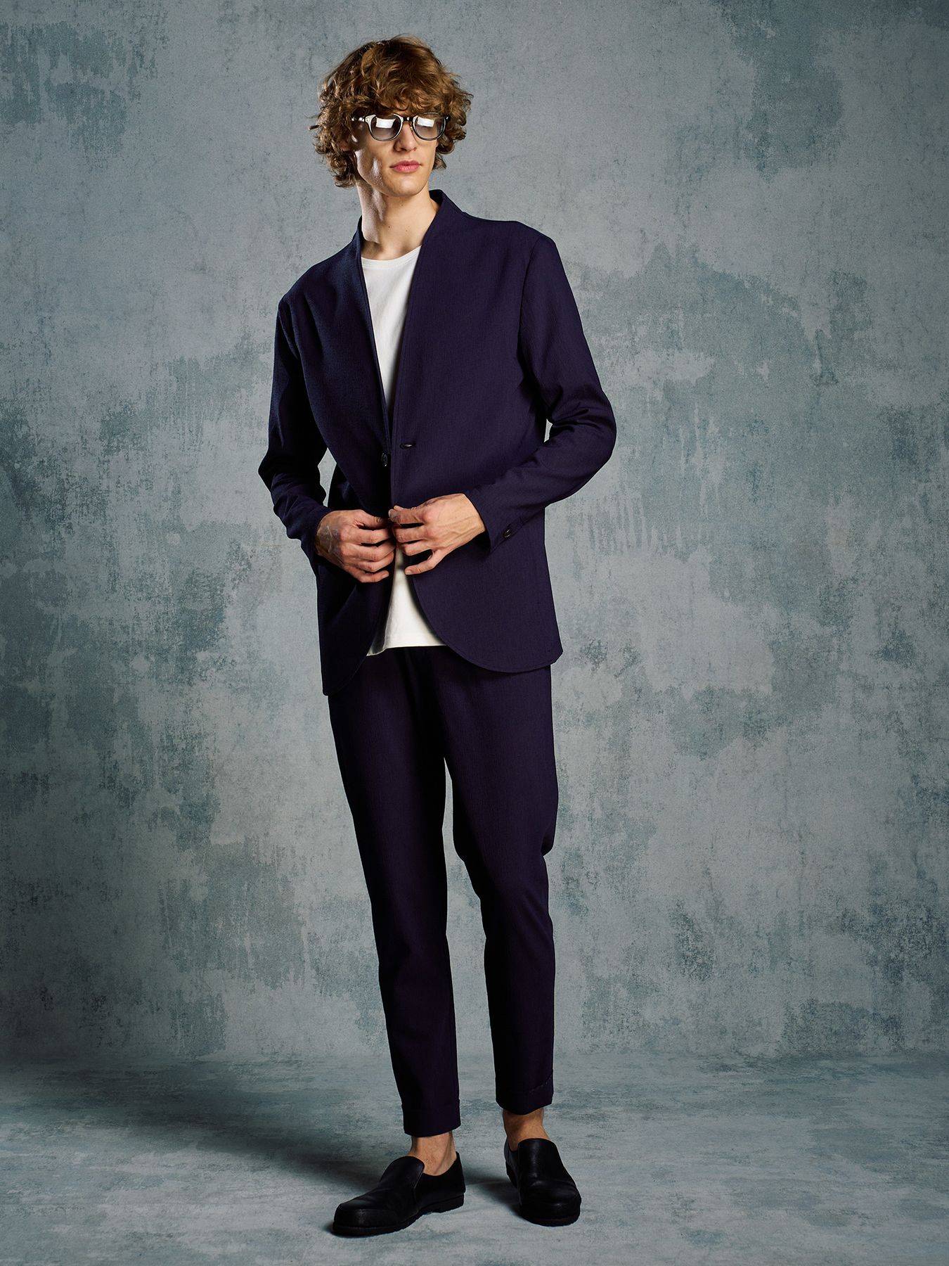 【予約品 1月25日(日) 締切】solid collar single jacket / ソリッドカラー シングル ジャケット / ネイビー