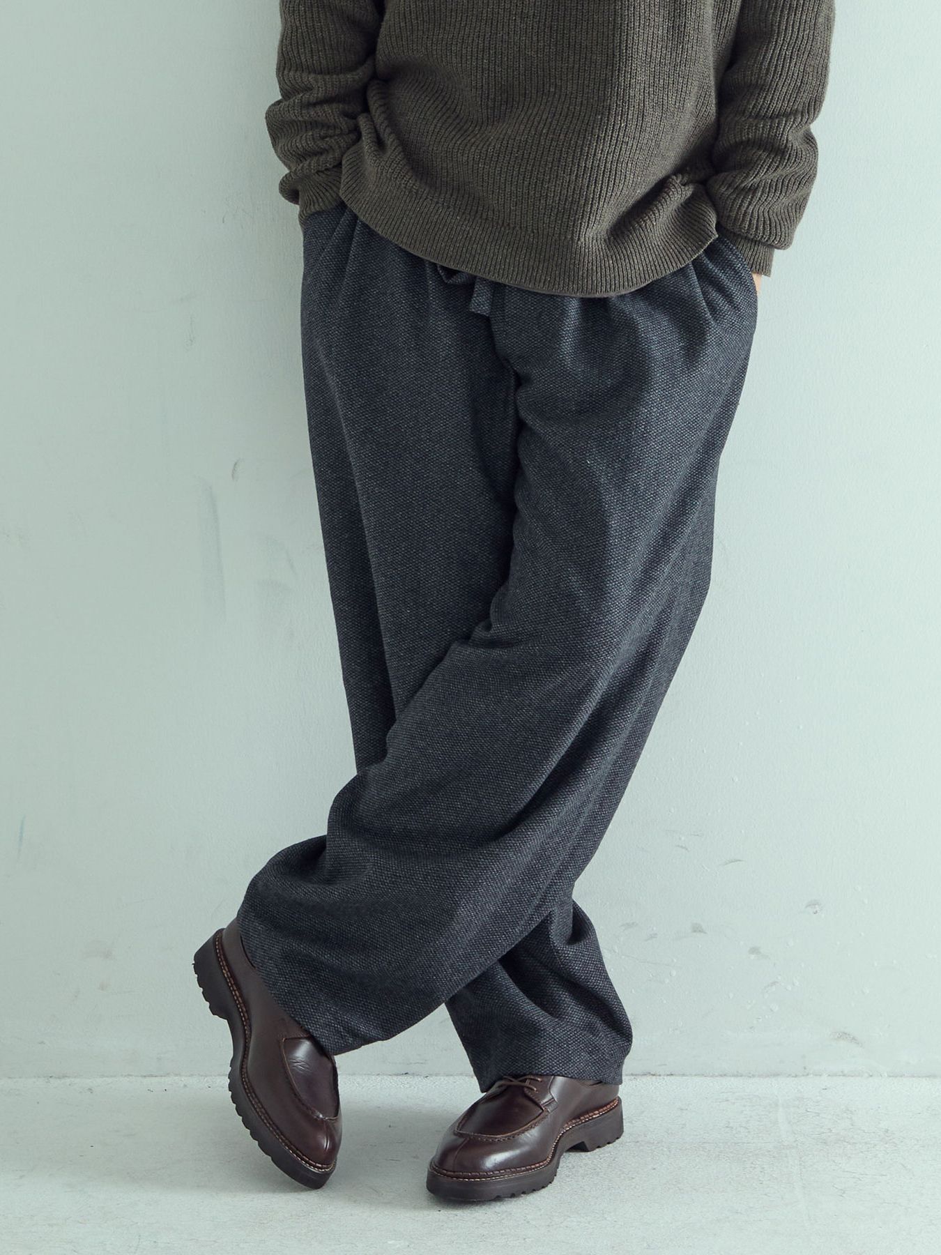 【予約品 】LOUNGECUT TORAUSERS / ワイドトラウザーズ / チャコール×ブラック
