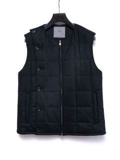 【予約品 4月6日(月) 締切】Stretch recycled wool cashmere blend Twill Quilted Track Vest / カシミア混 ストレッチ リサイクルウール ツイル 高機能中綿トラックベスト / ブラック