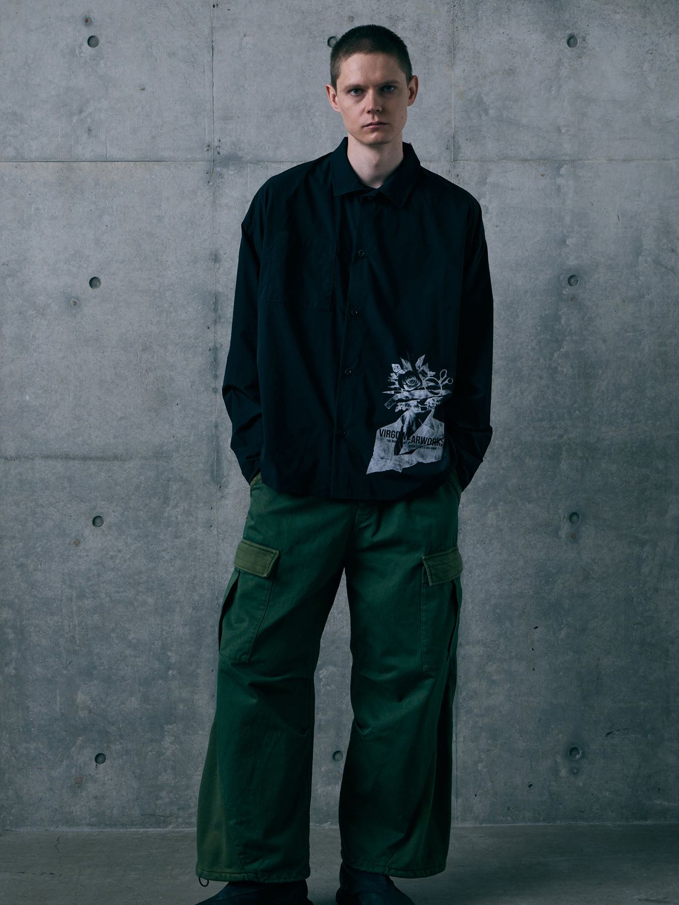 COLLISION SHIRT / プリント ワイドシルエットシャツ / BLACK
