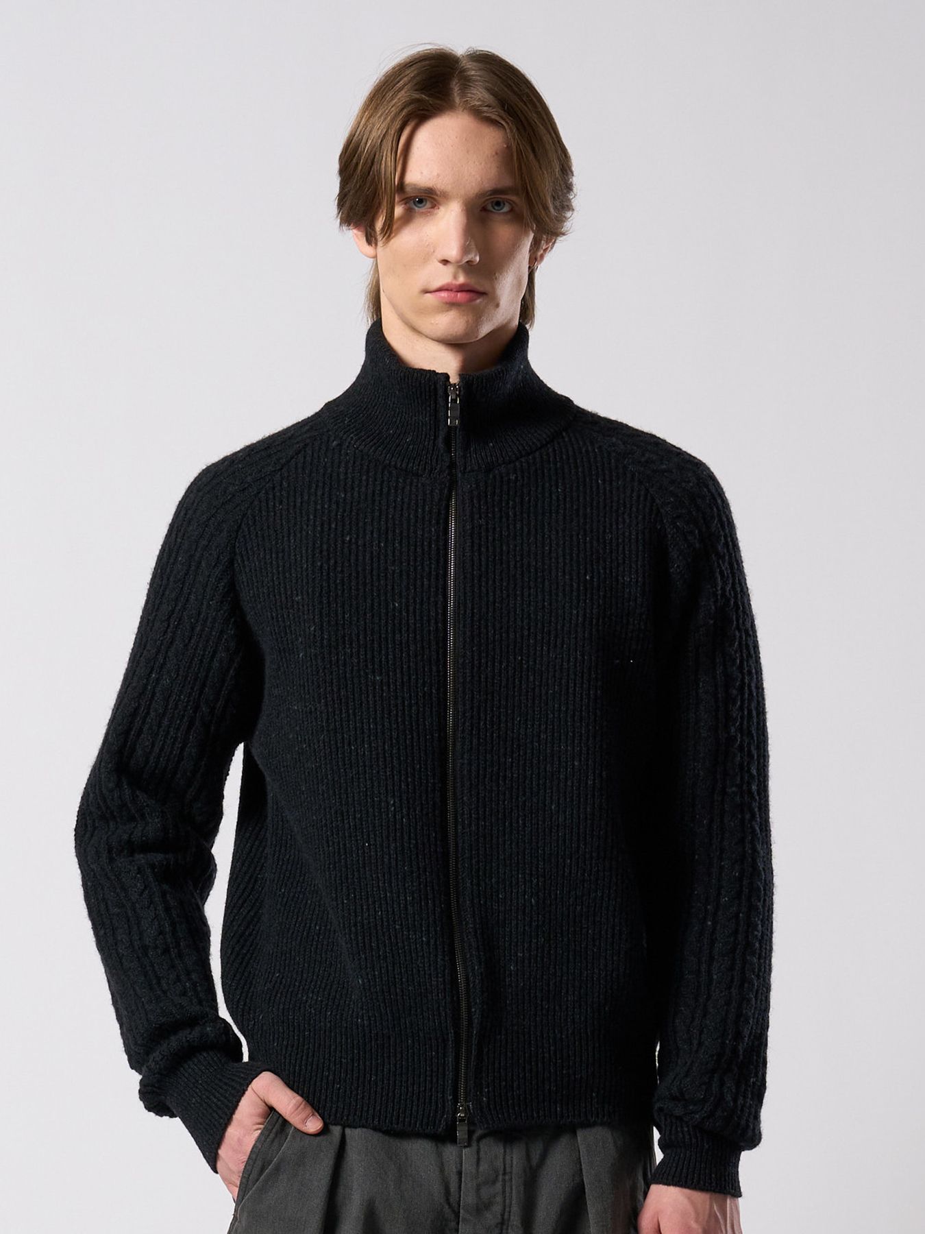 【予約品 4月19日(日) 18時締切】lomond×powder zip-up knit / ジップアップニット / ブラック