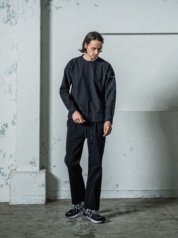 《予約11月17日19時締め》  DENIM JERSEY loose trainer / トレーナー / ブラック