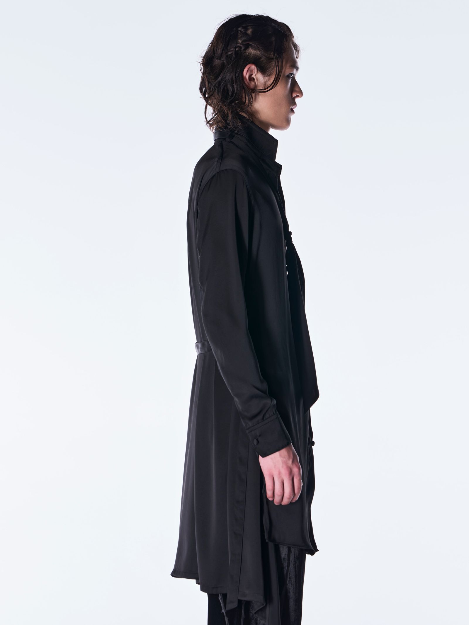 【予約品 6月29日(月) 締切】Vintage Satin Stand Collar Shirt / スタンドカラー シャツ / ブラック