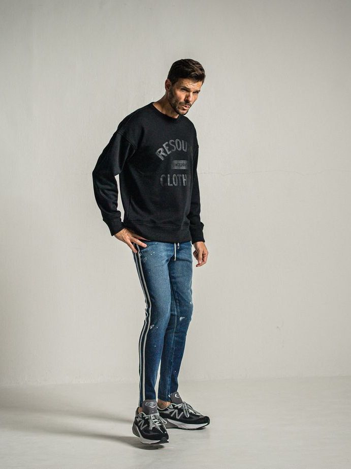 《予約9月1日18時締め》 college  velours fleece drop trainer  / ルーズトレーナー / ブラック
