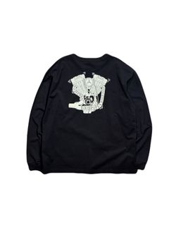 【予約品 3月9日(月) 18:00 締切】ORG/CO L/TEE ENGINE / エンジンプリント オーガニックコットン ロンT / ブラック