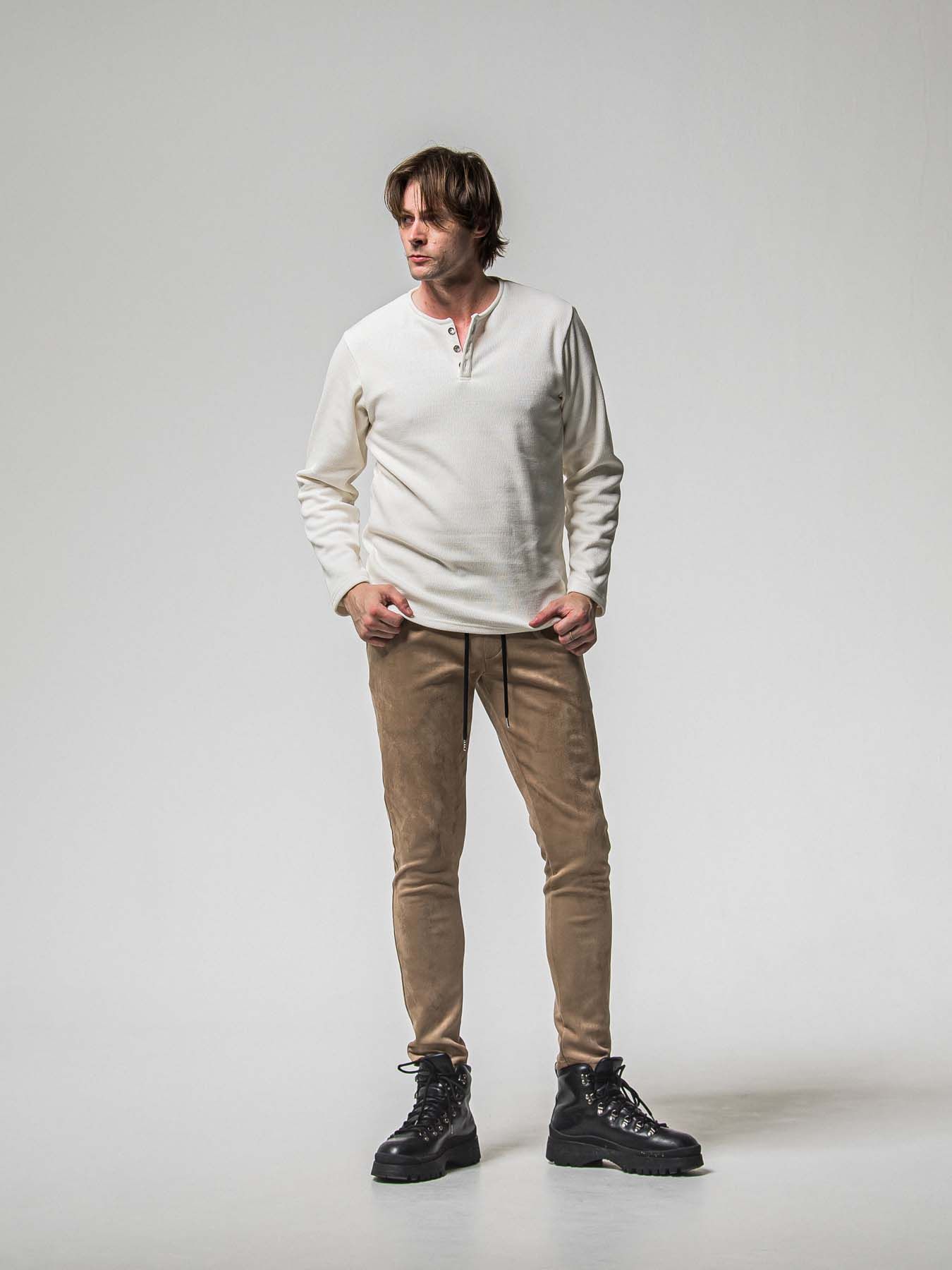 【予約品 8月31日(日) 締切】VELOURS FLEECE THERMAL HENRY / ベロアフリース サーマル ヘンリーネック / ホワイト
