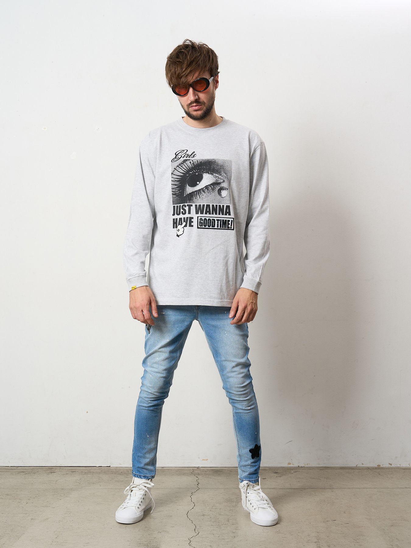 【予約品 5月8日(木) AM10時 締切】 5.6ozコットン天竺JUST WANNA HAVE FUNSシークイン LS Tシャツ / アッシュ