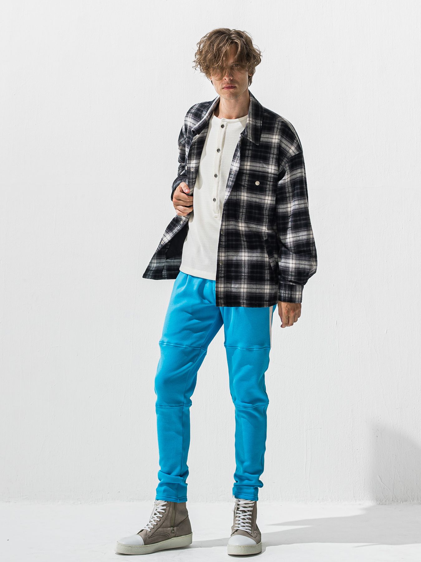【予約品 9月6日(日) 締切】OVER HENRY VELOURS FLEECE THERMAL / 裏起毛 ハニカムサーマル オーバーサイズヘンリーネック / ホワイト