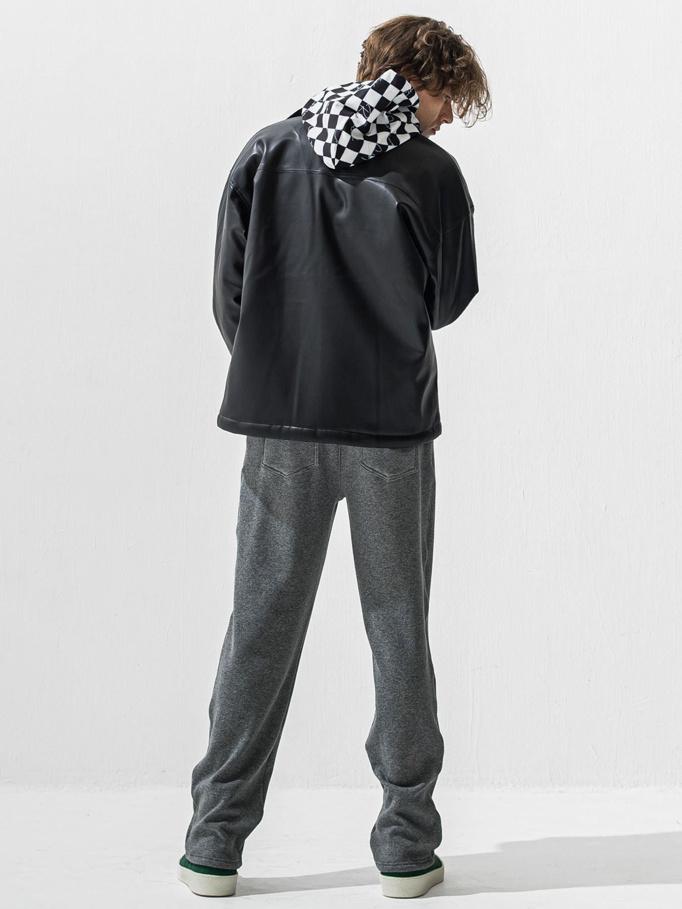 【予約品 9月6日(日) 締切】CHECKER BACK FLEECE TRAINER / 裏起毛 ルーズフーディー / ホワイト×ブラック