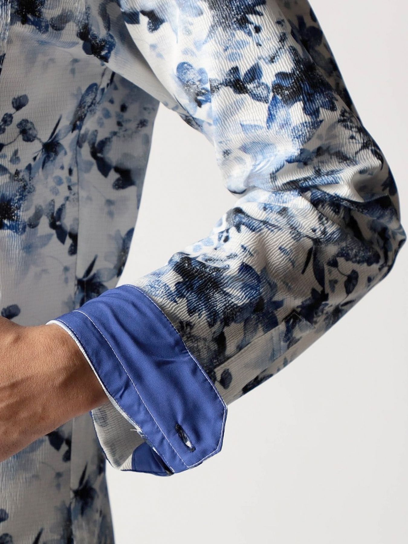 アラカルトプリント スタンドカラーシャツ / オフ×ブルー 【NICOLE CLUB FOR MEN】