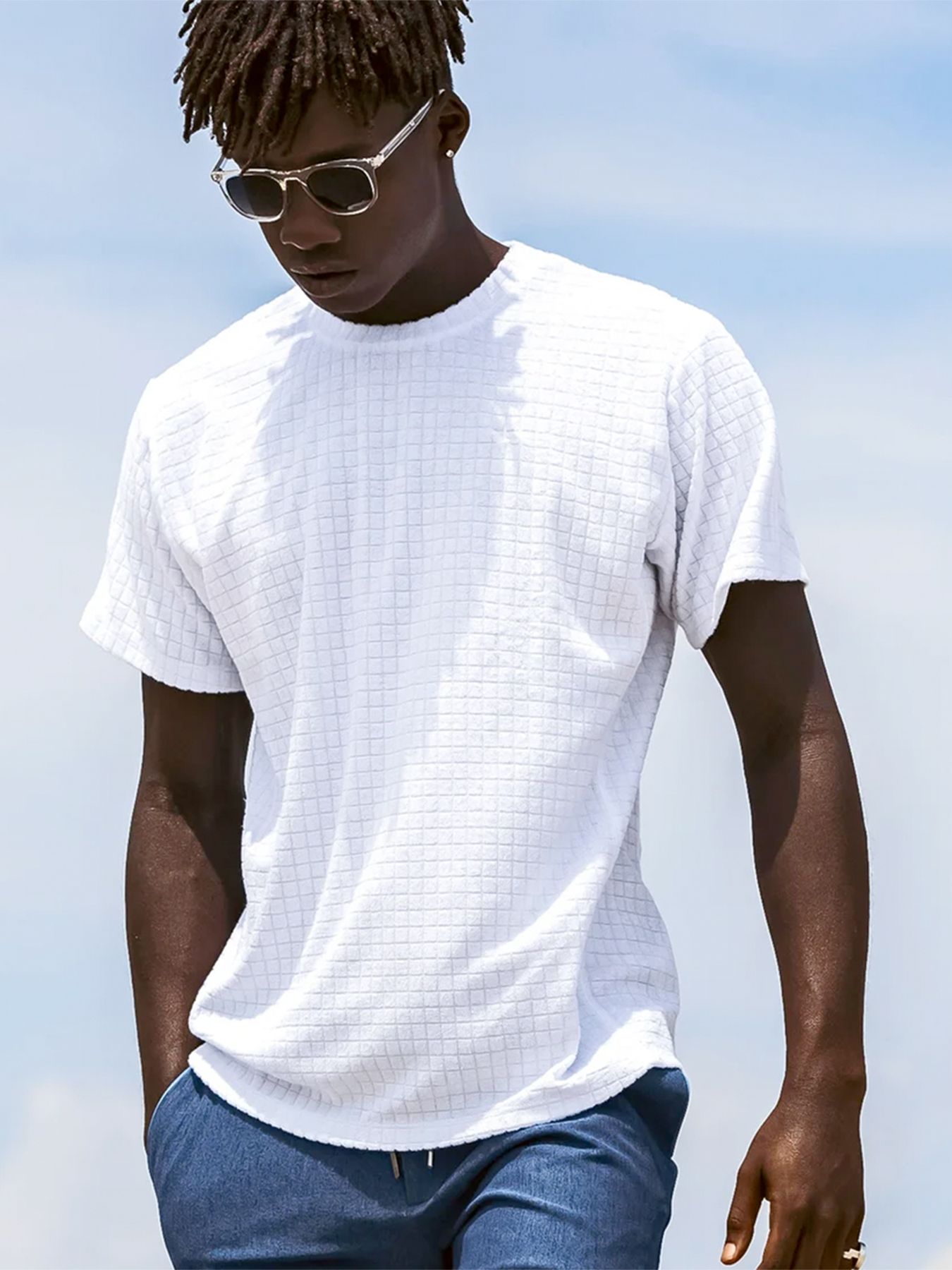 【1PIU1UGUALE3 RELAX】ブロック パイル 半袖 Tシャツ SHIFFON｜1PIU1UGUALE3 RELAX ブロックパイル半袖Tシャツ