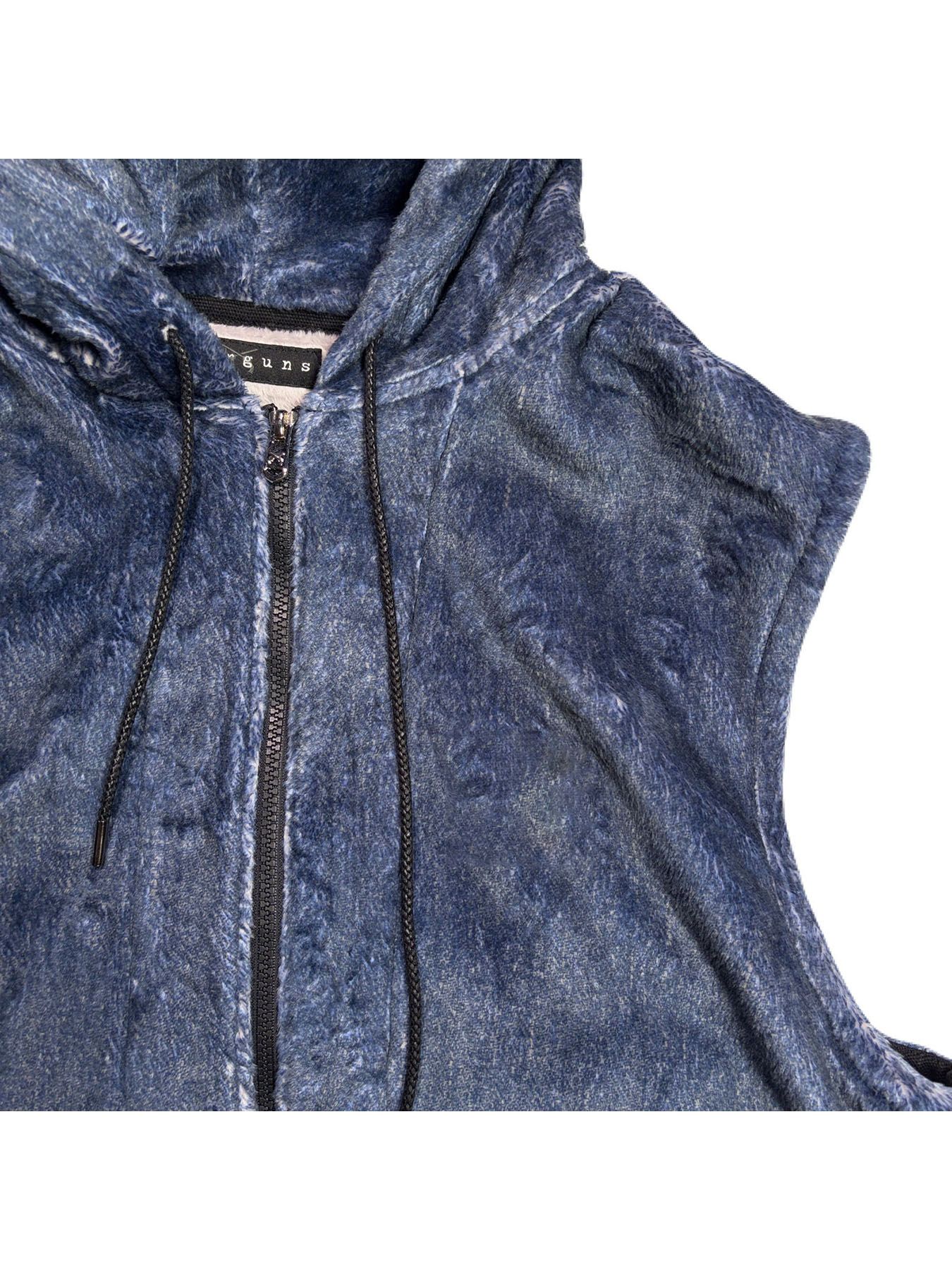 【予約品 3月9日(月) 18:00 締切】FLEECE DENIM VEST / デニムプリント フリース ベスト / ブルー