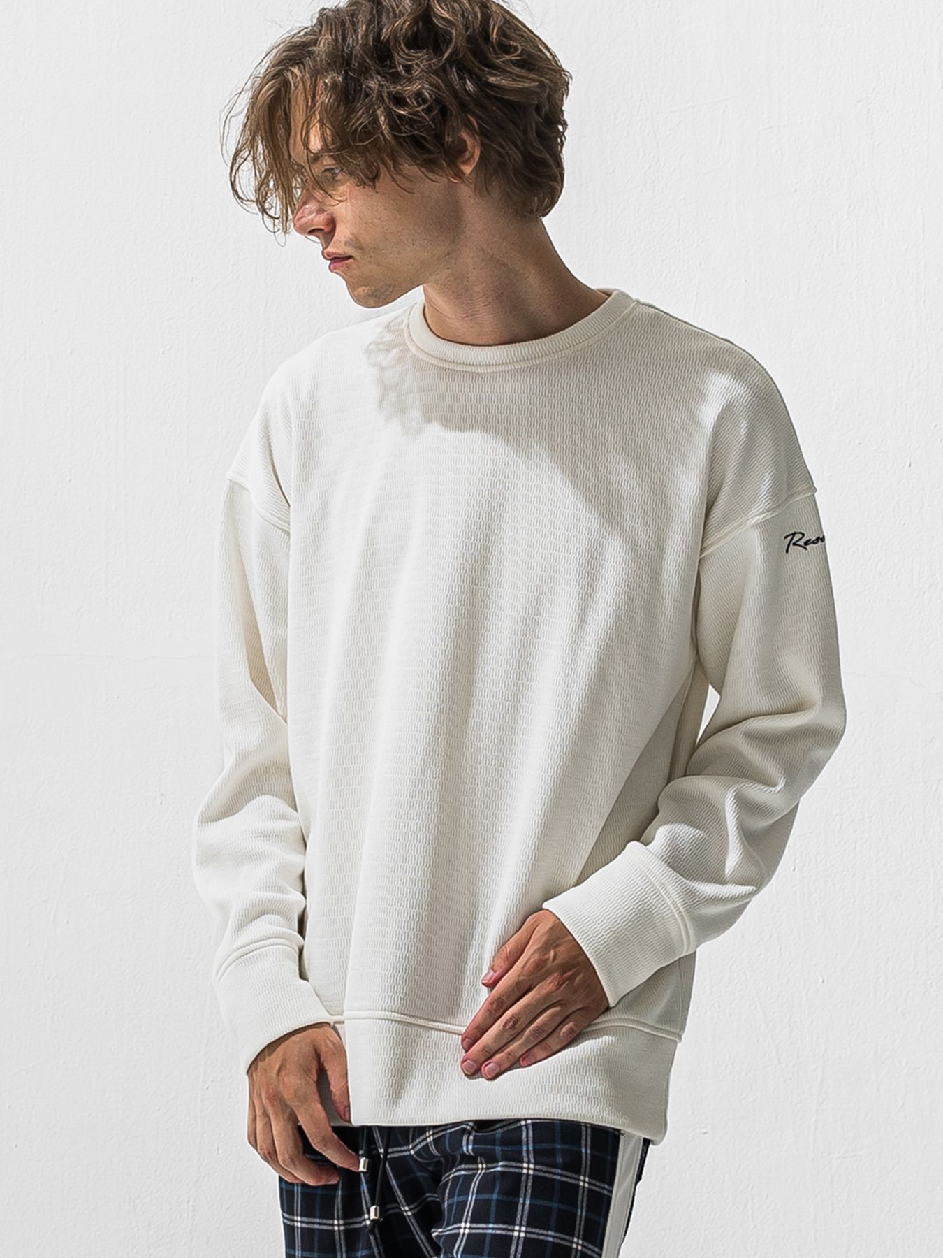 【予約品 9月6日(日) 締切】VELOURS FLEECE THERMAL LOOSE TRAINER / 裏起毛 ハニカムサーマル ルーズトレーナー / ホワイト