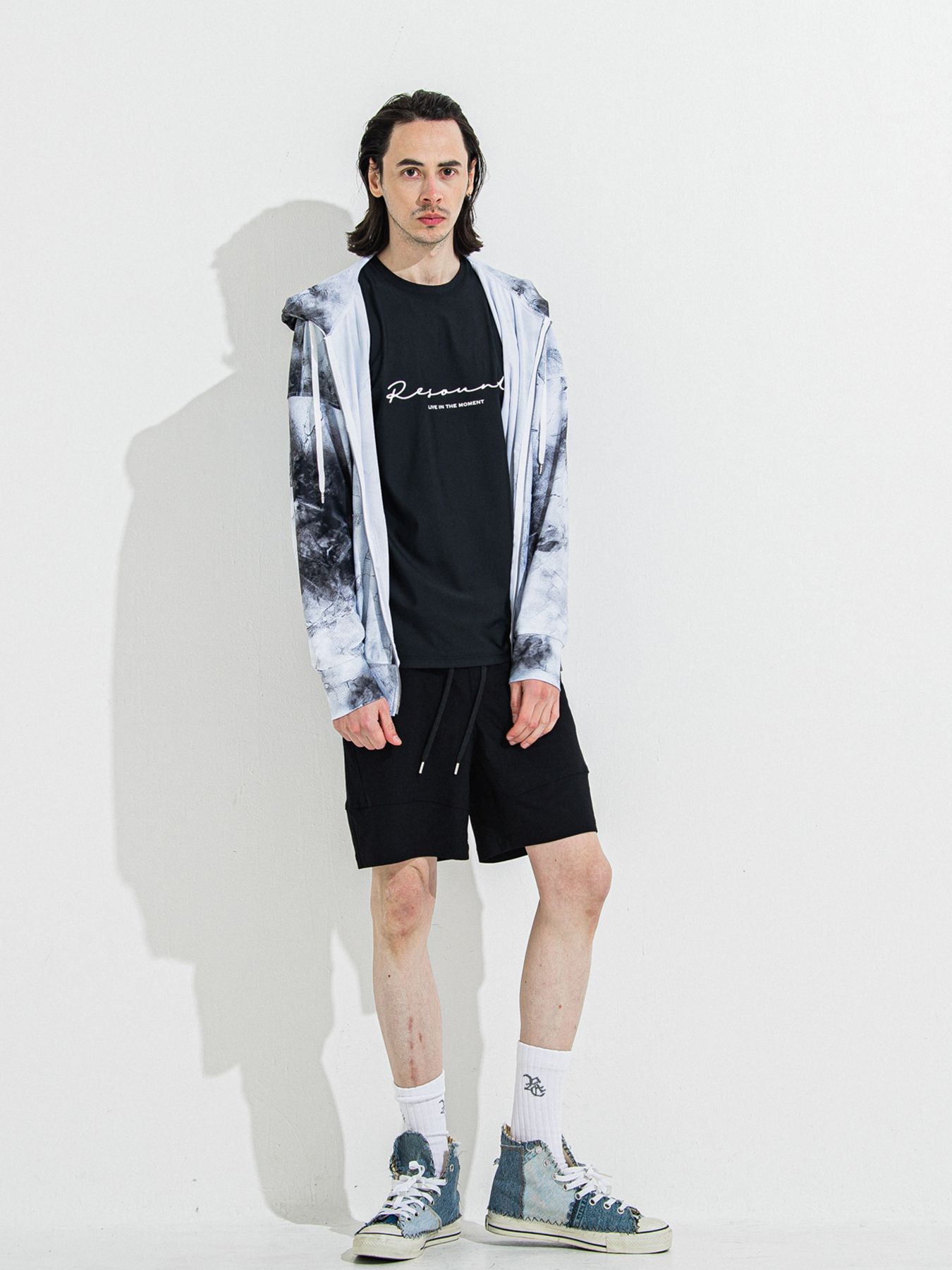 【予約品】RASH OVER ZIPUP HOODIE / ラッシュガード オーバーサイズジップアップパーカー / マーブルホワイト