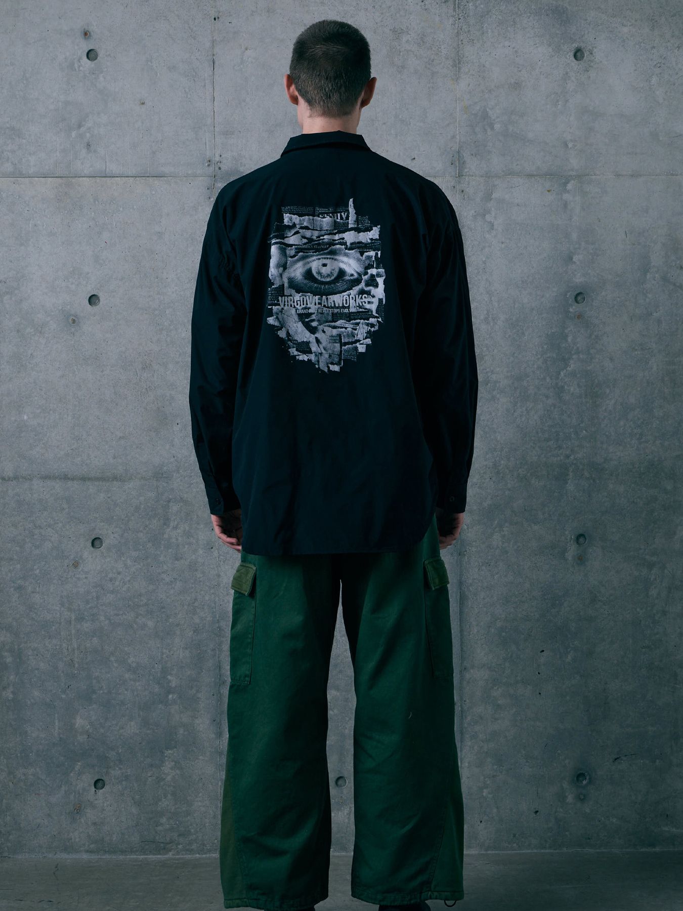 COLLISION SHIRT / プリント ワイドシルエットシャツ / BLACK