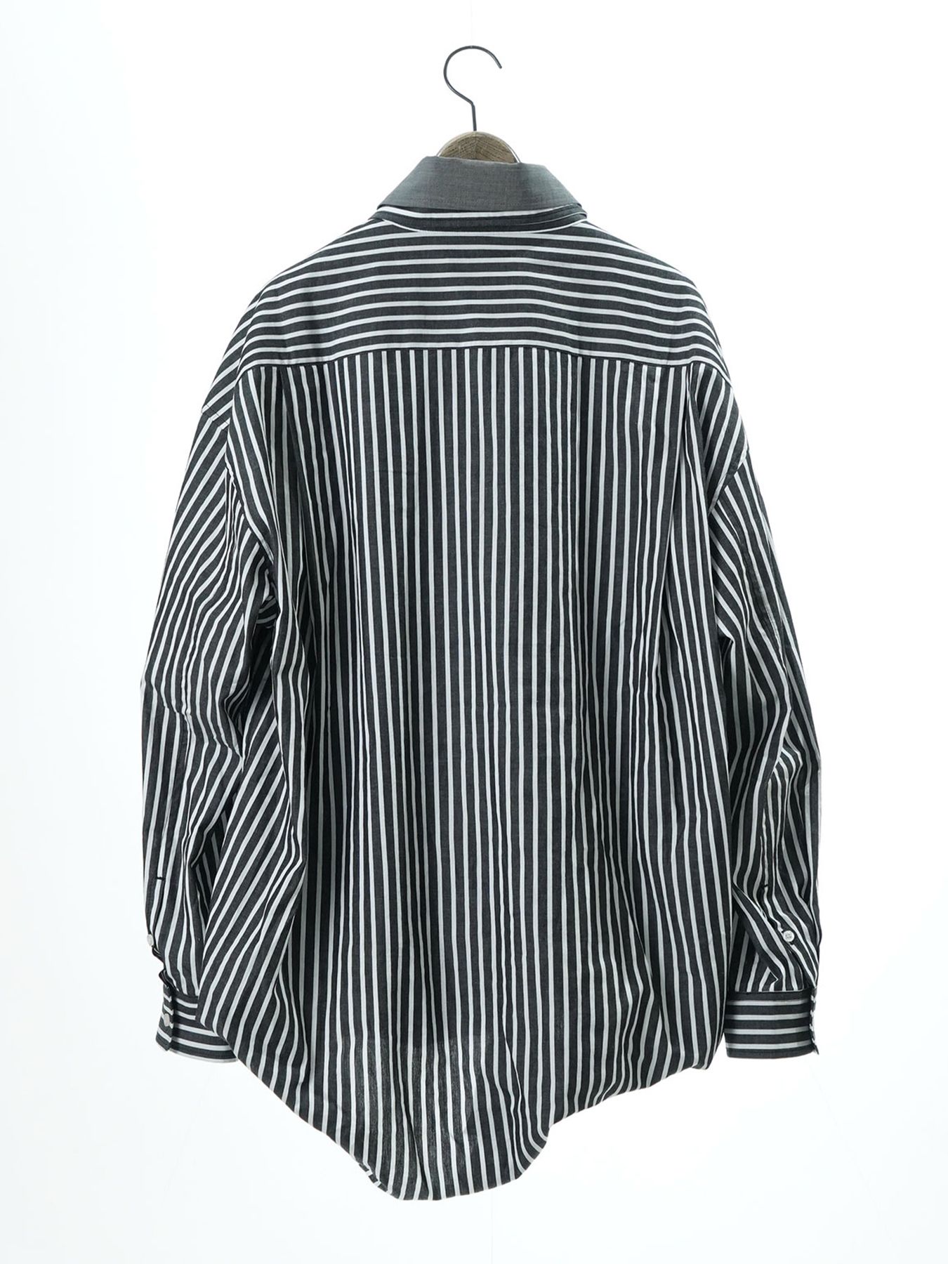 【予約品 10月26日(日) 締切】DOUBLESHIRT / レイヤード ストライプシャツ / BLACK Block.st