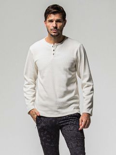【予約品 8月31日(日) 締切】VELOURS FLEECE THERMAL HENRY / ベロアフリース サーマル ヘンリーネック / ホワイト