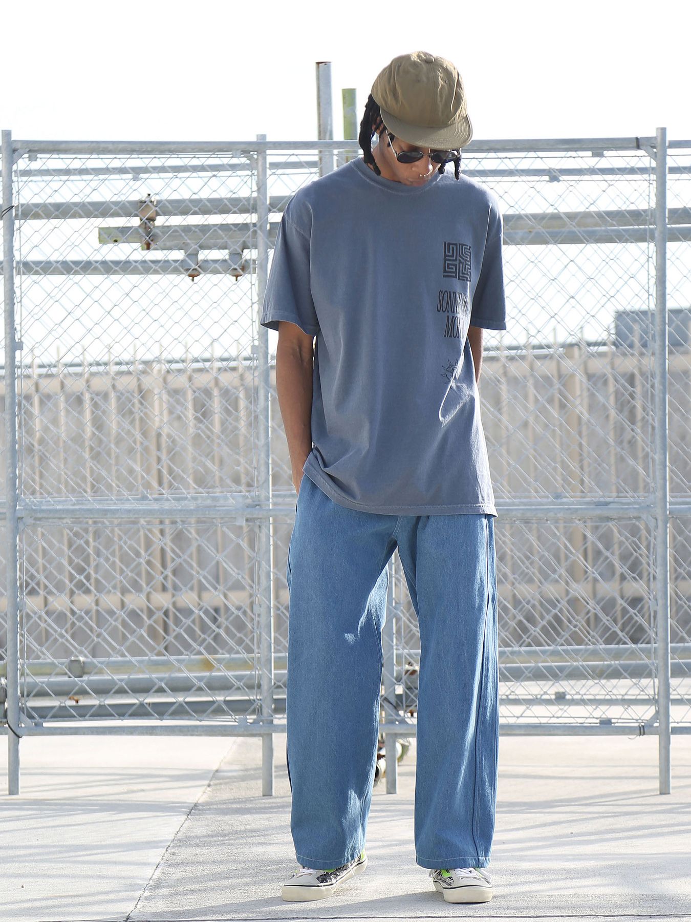 DENIM-MESH PANTS / アイスブルー【QUOLT】