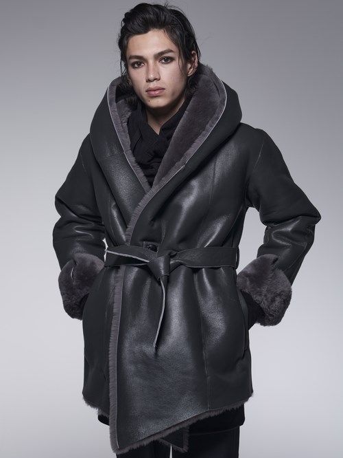 《予約品》 ShawlHoodMoutonCoat / リバーシブルムートンコート / グレー 【kiryuyrik】 11月以降入荷予定