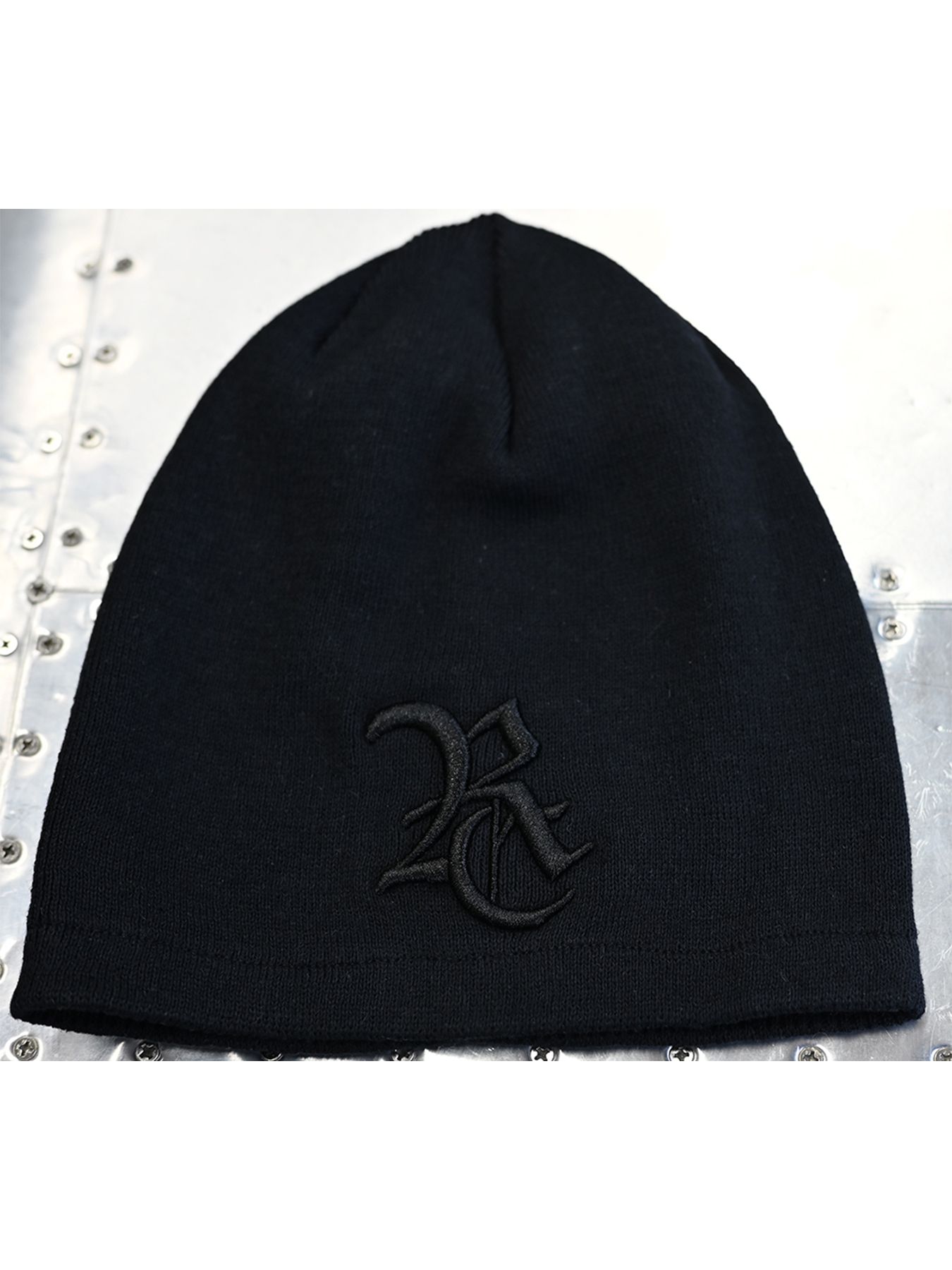 LINEN KNIT CAP / リネン RCロゴ刺繍 ニットキャップ / ブラック