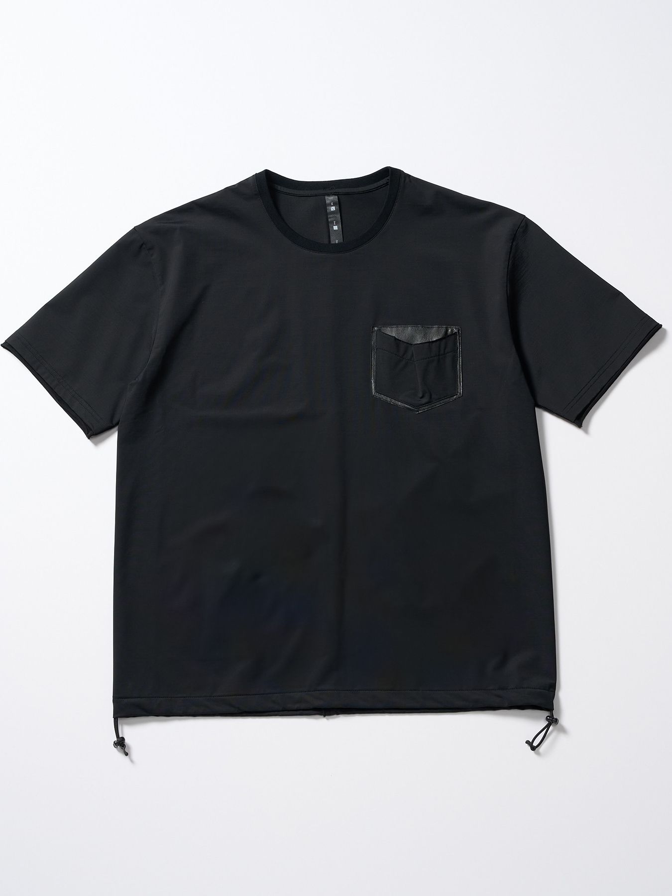 【予約品 1月25日(日) 締切】drawstring leather pocket S/S / ドローストリング レザーポケット ショートスリーブ / ブラック