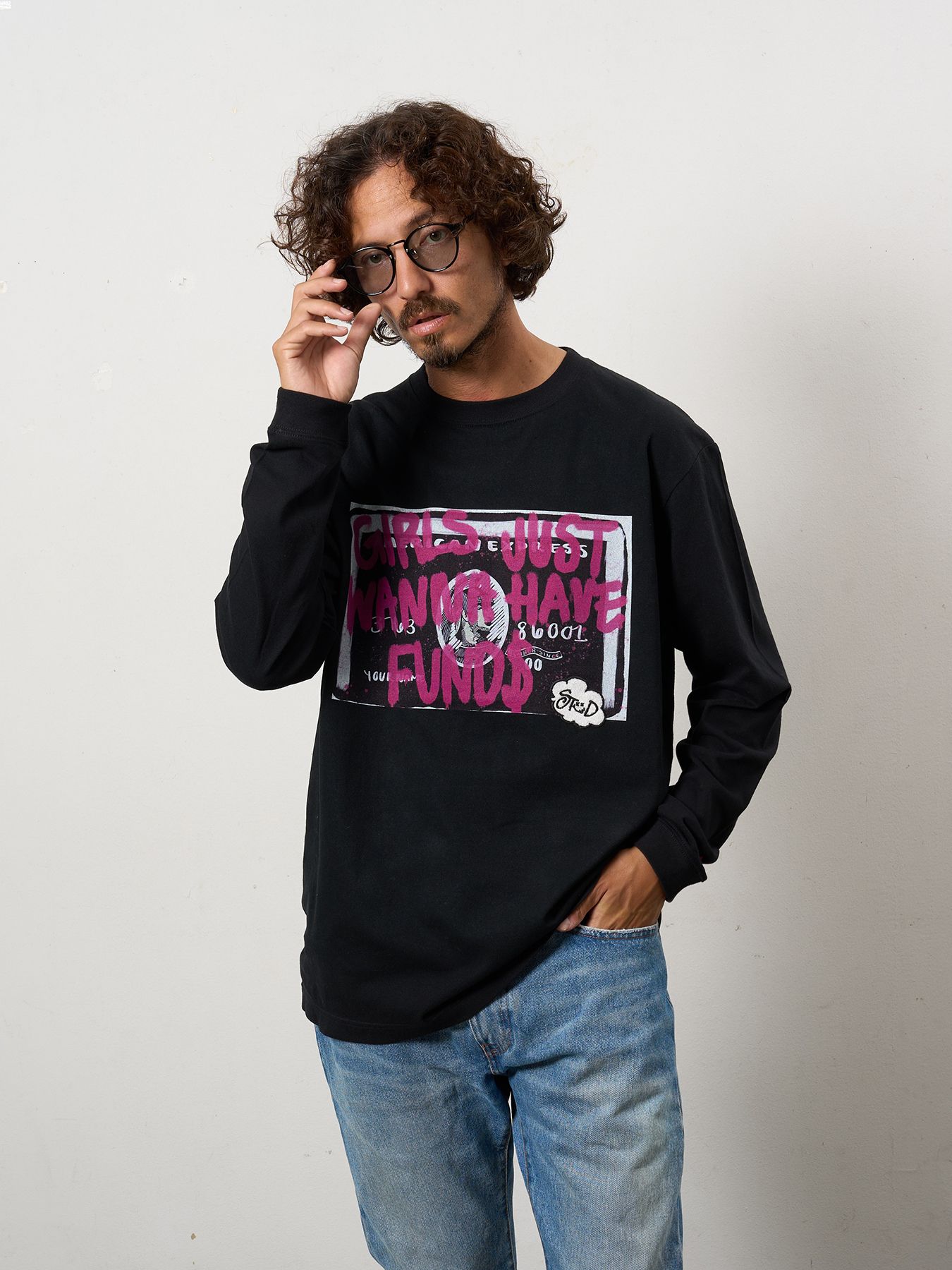 【予約品 10月16日(木) 締切】5.6ozコットン天竺 クレジットグラフィティ＆パッチ LSシャツ / ブラック