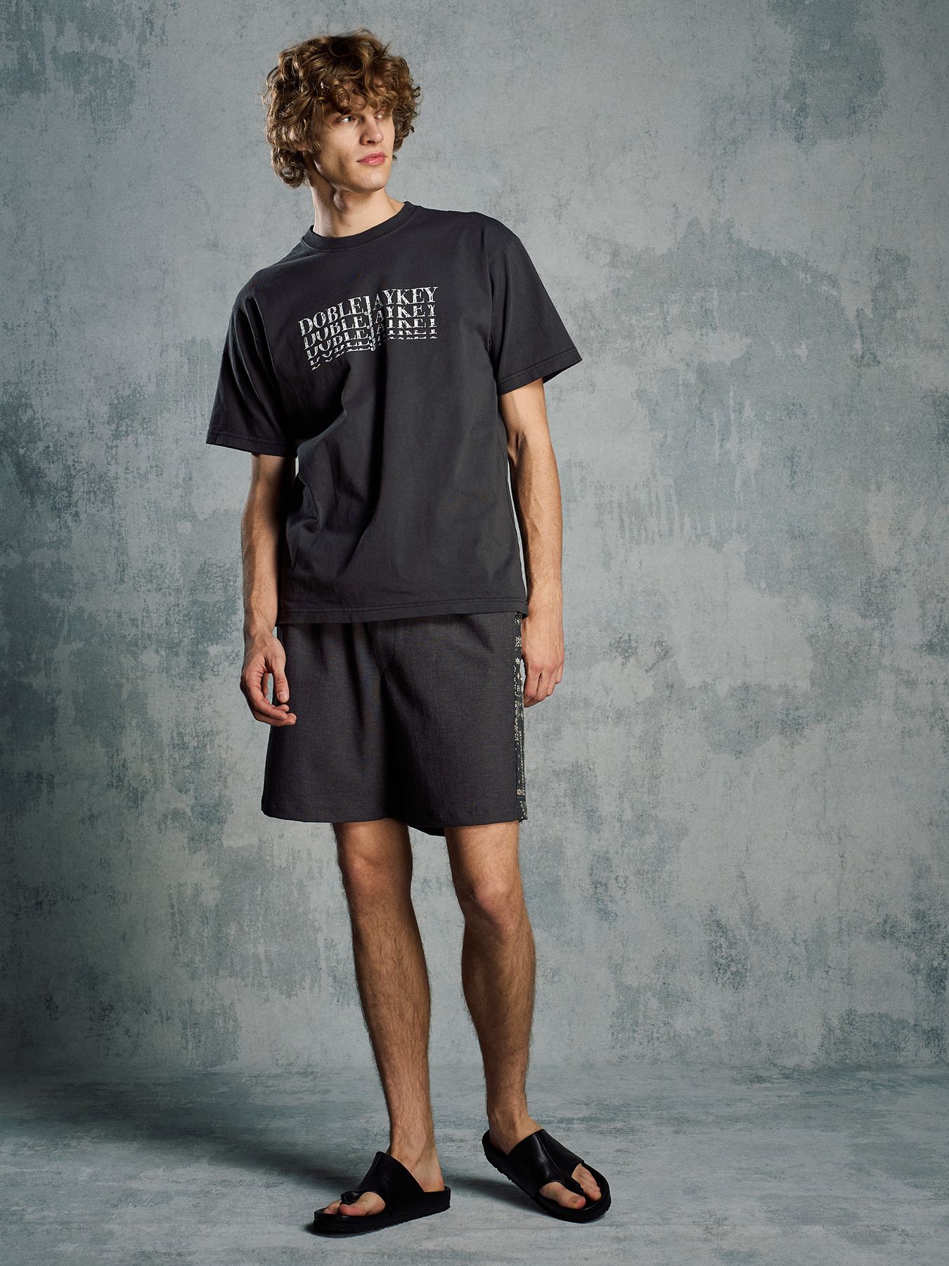 【予約品 1月25日(日) 締切】bandana print panel shorts / バンダナプリントパネル ショーツ / チャコール