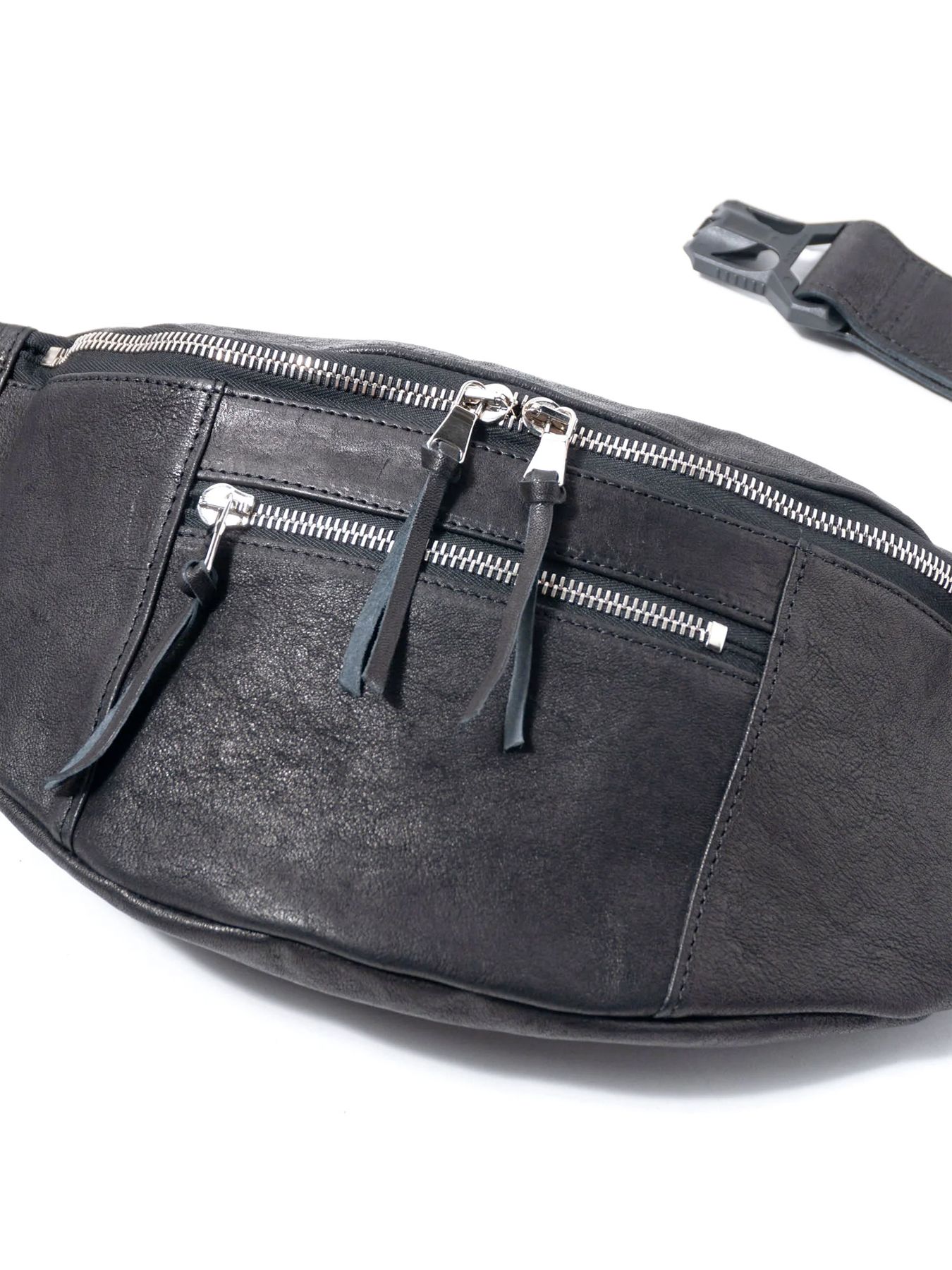 【予約品 10月12日(日) 締切】Pit Vegetable Full Tanned Shrunken Horsehide Body Bag / フルタンニン ピット鞣し シュリンク ホース ハイド ボディー バッグ / HIGH THROTTLE / ブラック×シルバー