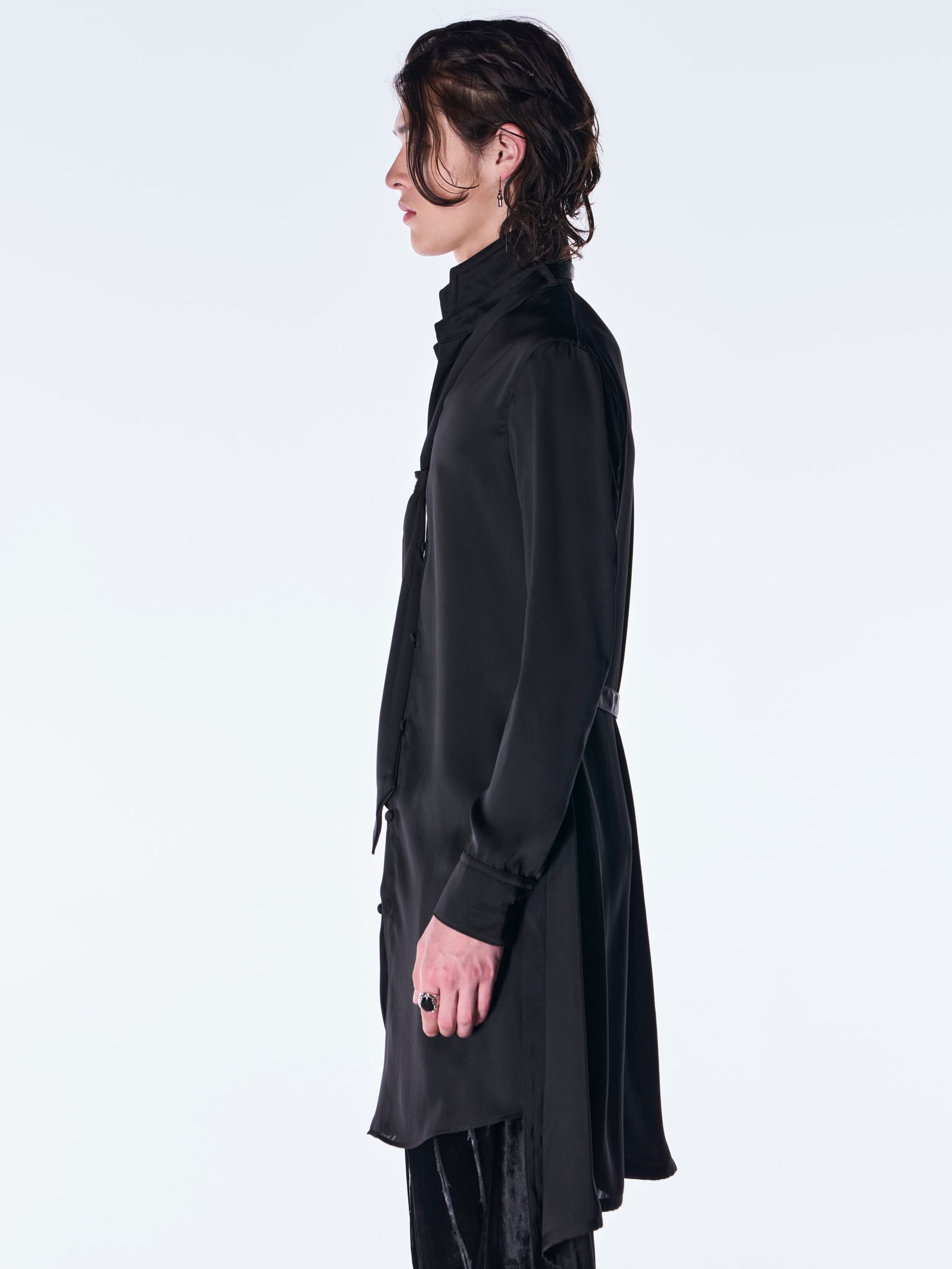 【予約品 6月29日(月) 締切】Vintage Satin Stand Collar Shirt / スタンドカラー シャツ / ブラック