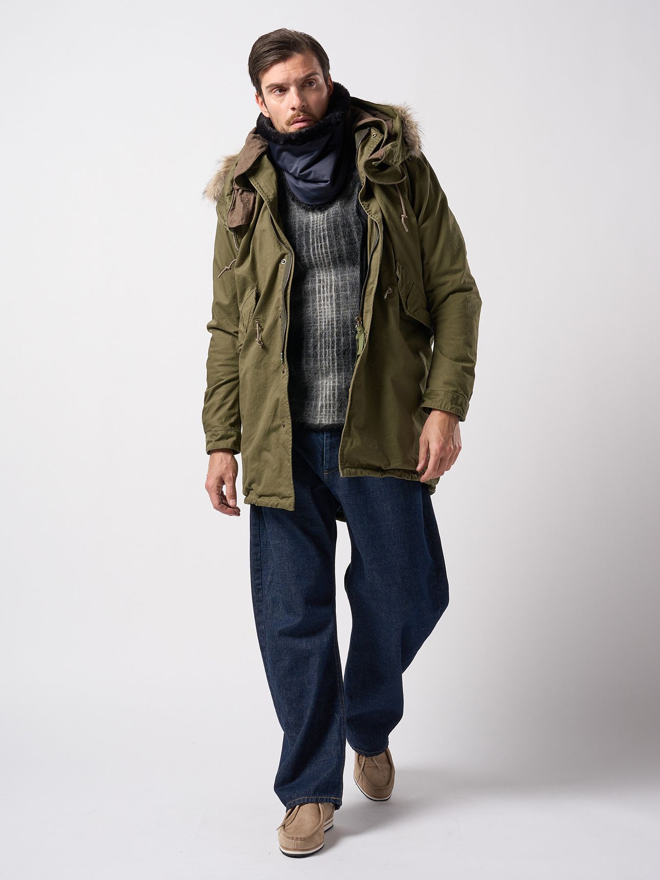 【予約品 】mohair shaggy knit crew / モヘアシャギーニット クルーネック / ブラックチェック