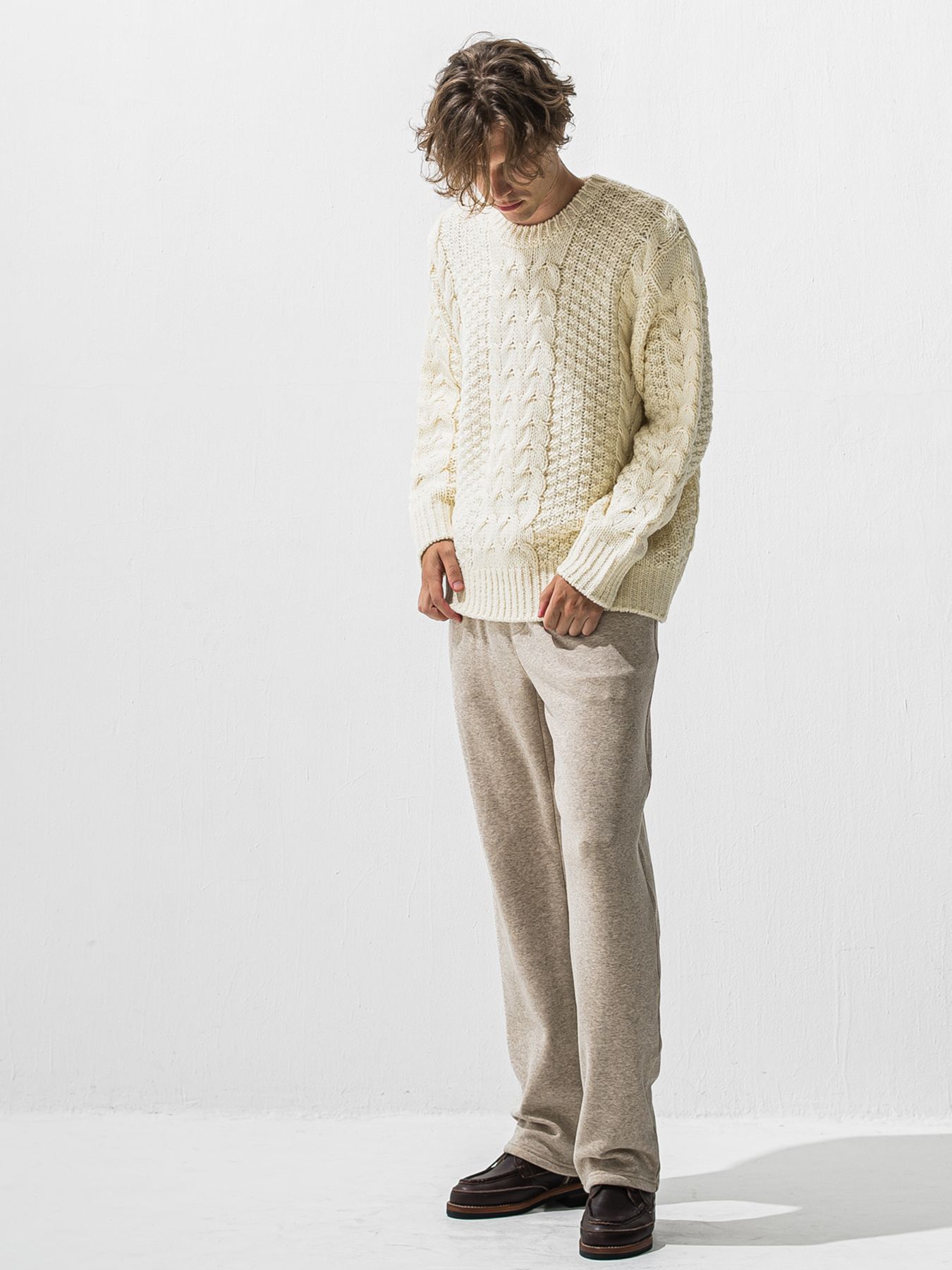 【予約品 9月6日(日) 締切】CABLE LAW SWEATER / ケーブル編みローゲージセーター / オフ