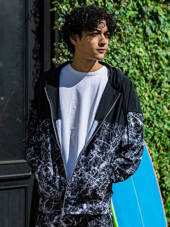 《予約品3月3日18：00締め》 Paisley RUSH OVER ZIPUP HOODIE / ラッシュガードパーカー / ペイントブラック