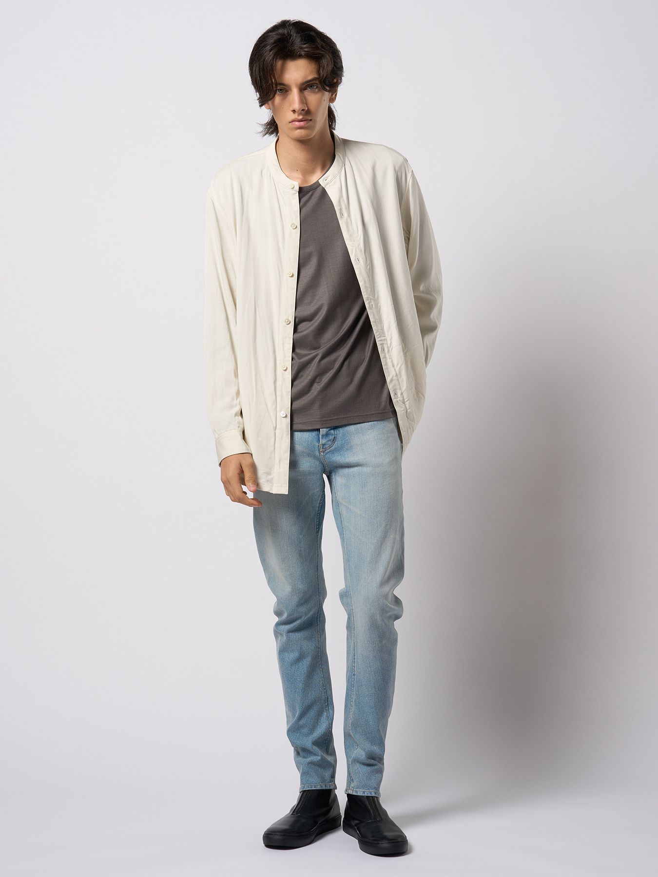 【予約品 9月23日(火) 締切】band collar shirt coat / バンドカラー シャツコート / オフホワイト
