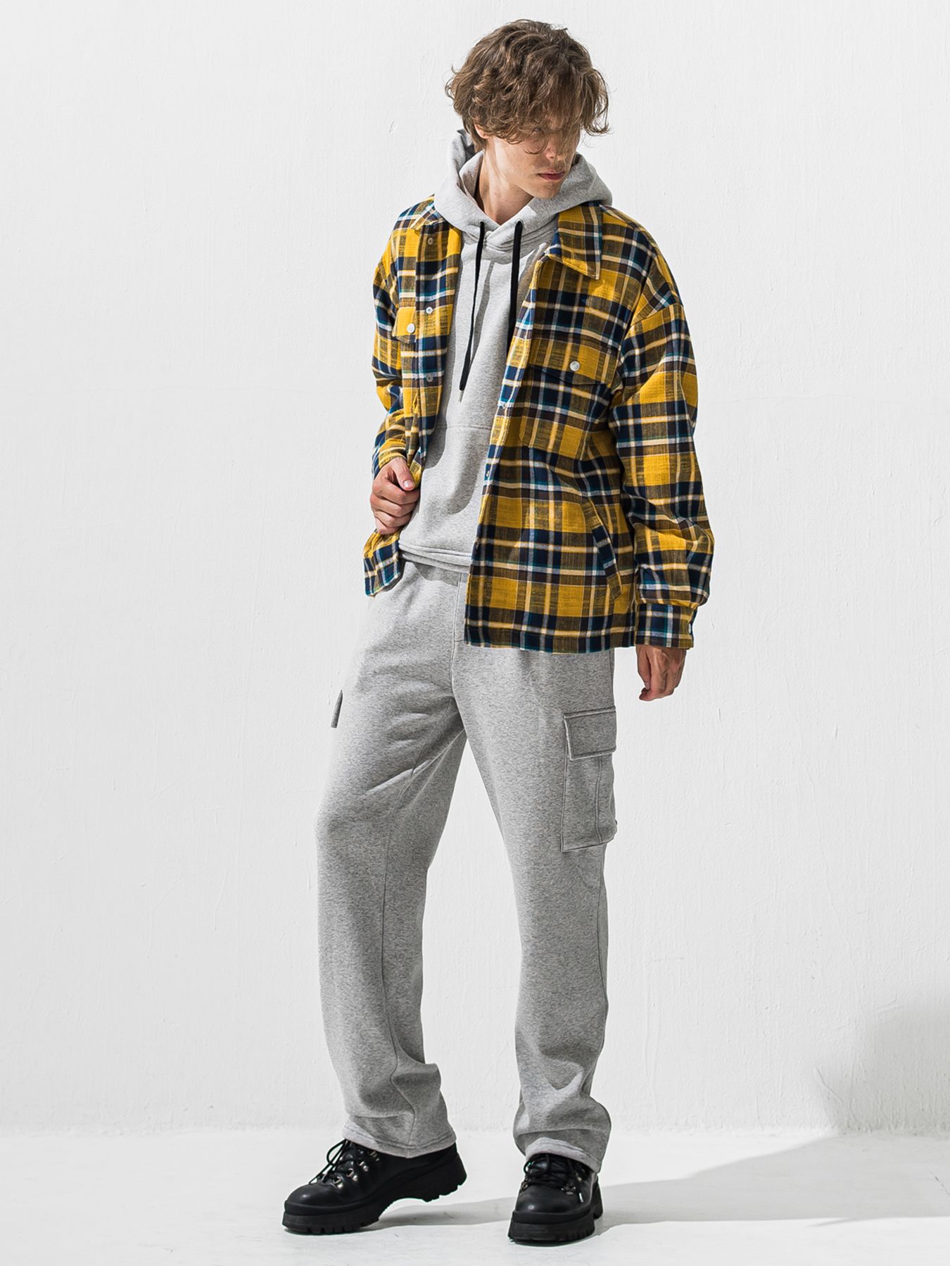 【予約品 9月6日(日) 締切】RC VELOURS FLEECE HOODIE / RCレザーワッペン 裏起毛 ルーズフーディー / グレー