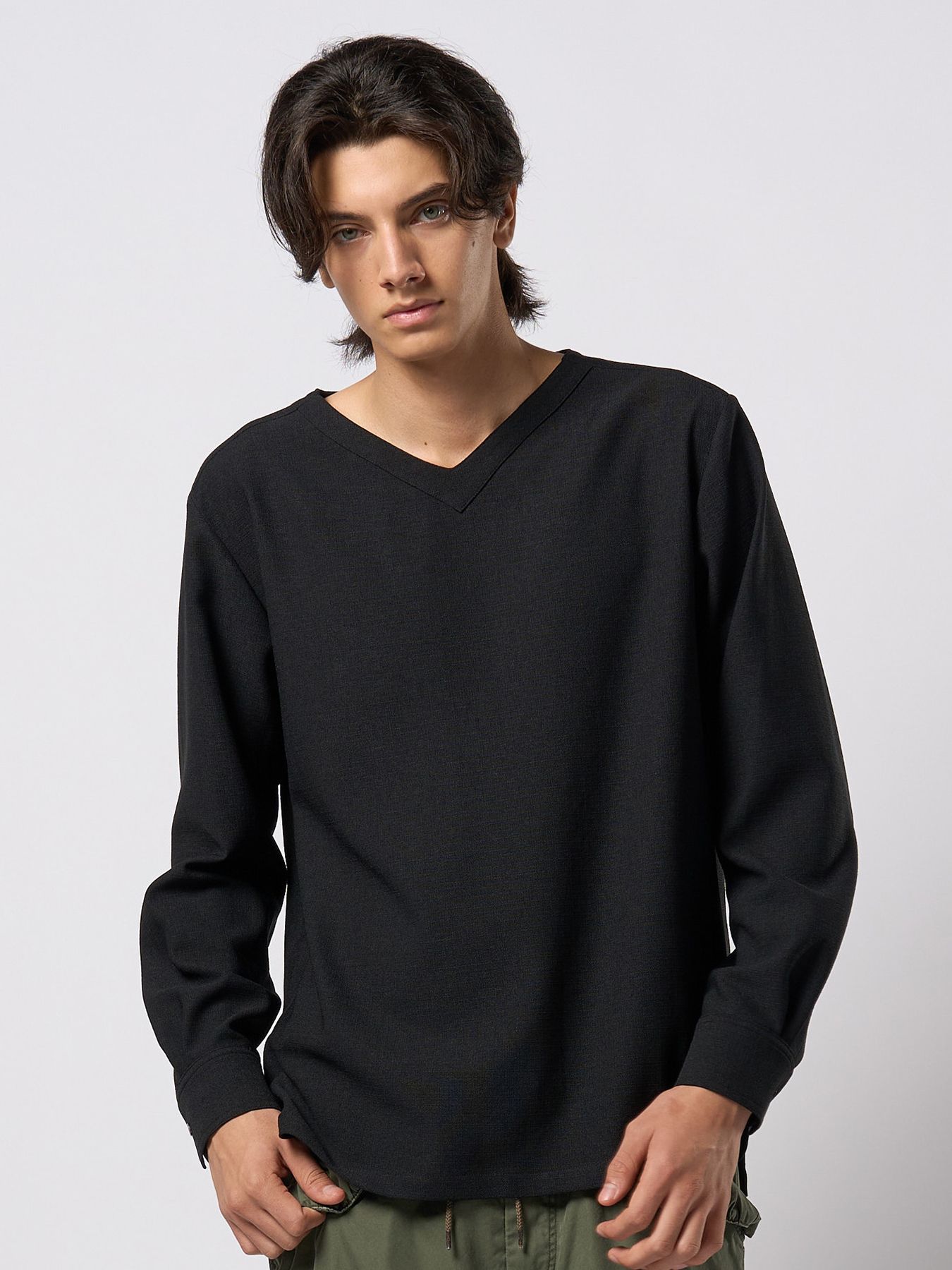 【予約品 9月23日(火) 締切】boat V-neck pullover shirt / ボートVネック プルオーバーシャツ / ブラック