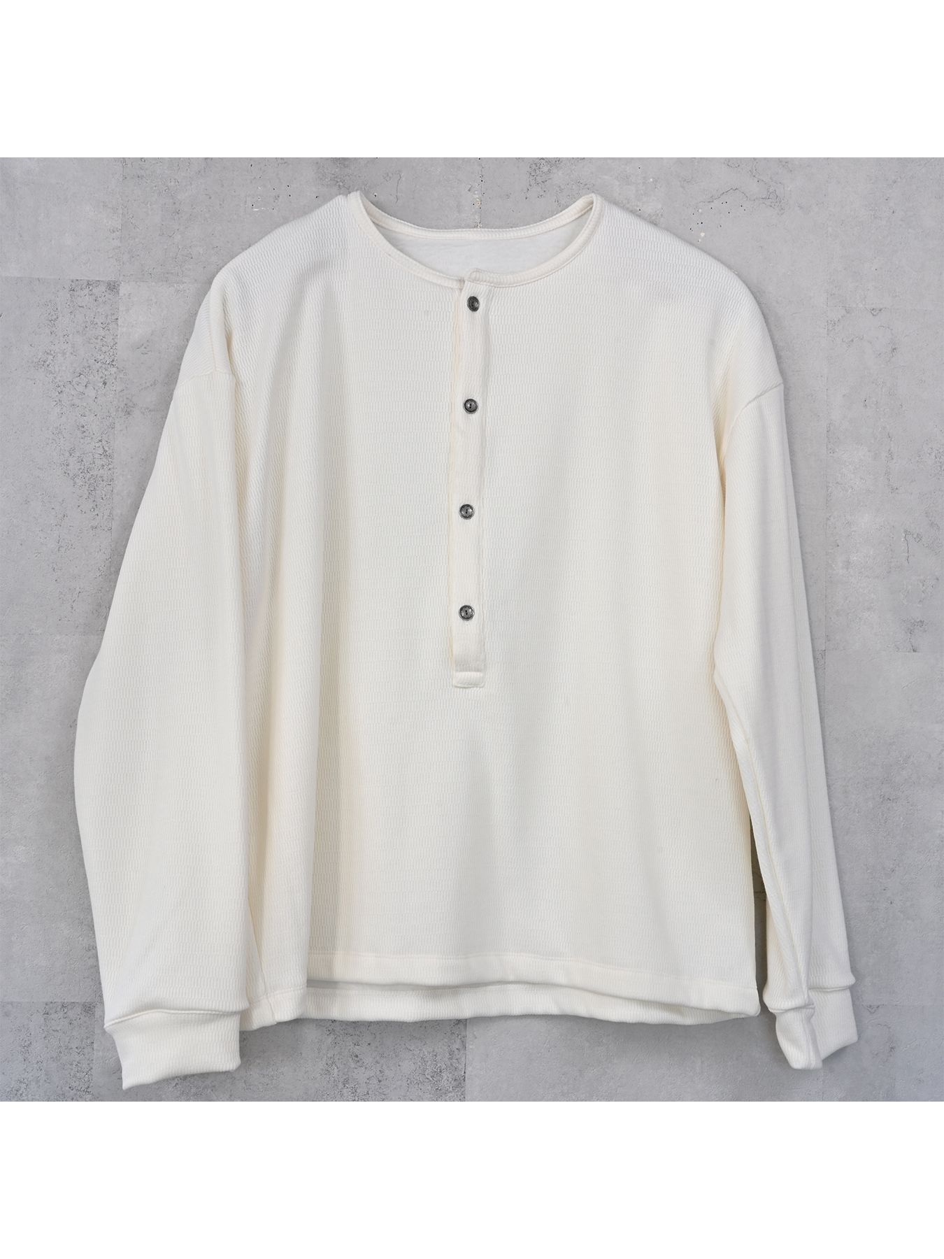 【予約品 9月6日(日) 締切】OVER HENRY VELOURS FLEECE THERMAL / 裏起毛 ハニカムサーマル オーバーサイズヘンリーネック / ホワイト