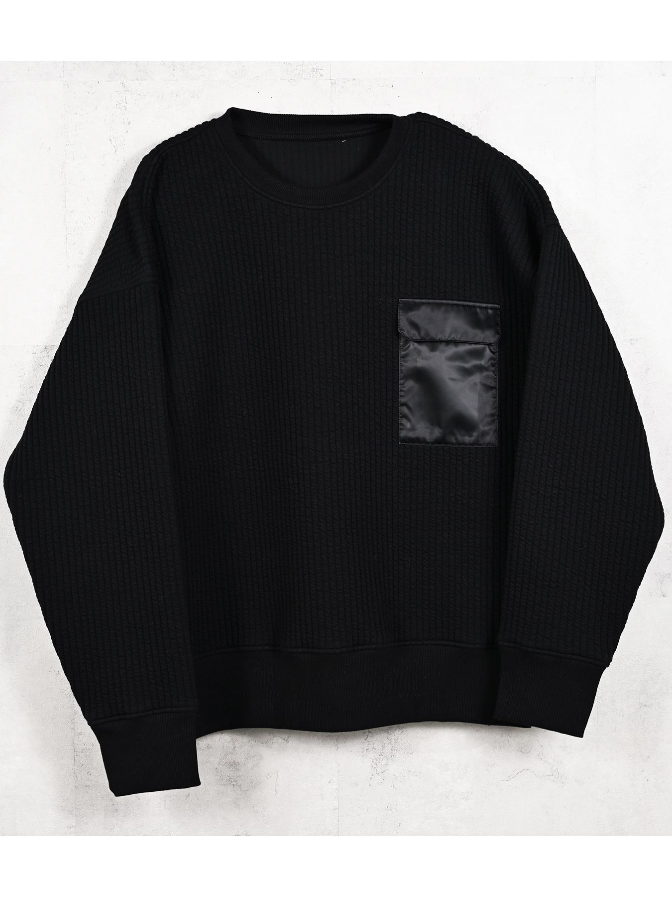 【予約品 】STRIPE QUILTING DROP TRAINER / ストライプキルティング ルーズトレーナー / ブラック