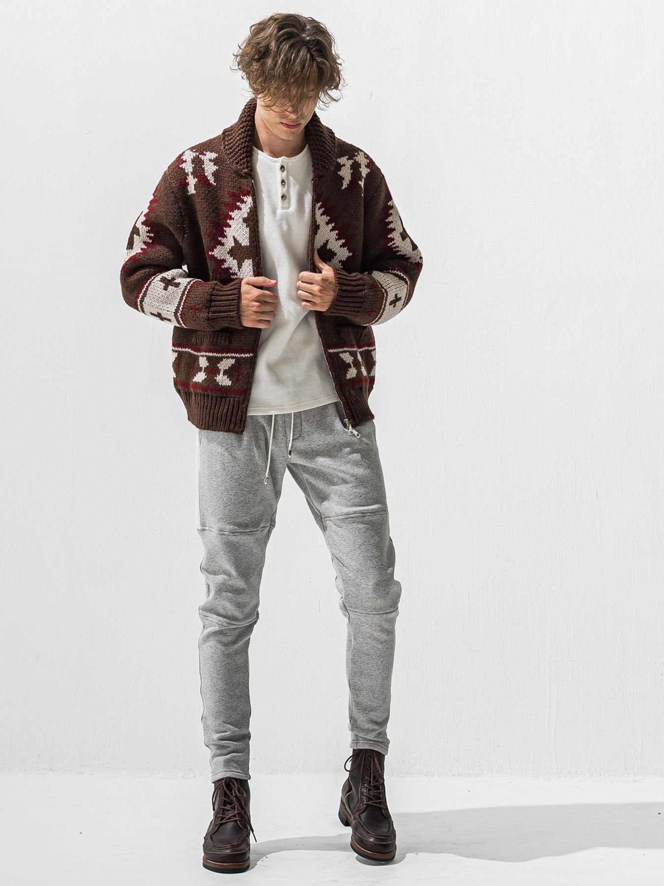 【予約品 9月6日(日) 締切】VELOURS FLEECE THERMAL HENRY / 裏起毛 ハニカムサーマル ヘンリーネック / ホワイト